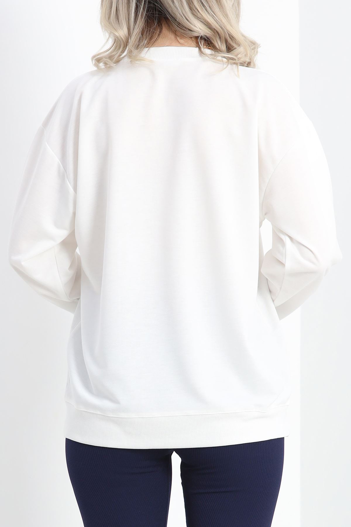 2 İp Bisiklet Yaka Sweat Ekru - 20790.1878.