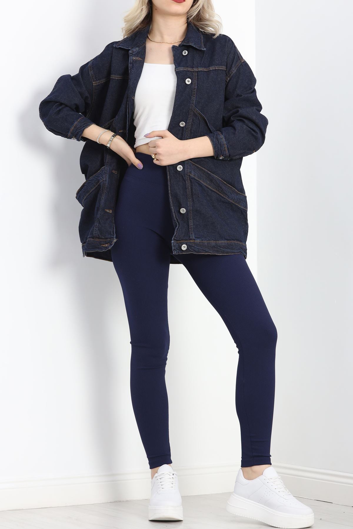 Oversize Kot Ceket Lacivert - 10002.1778.