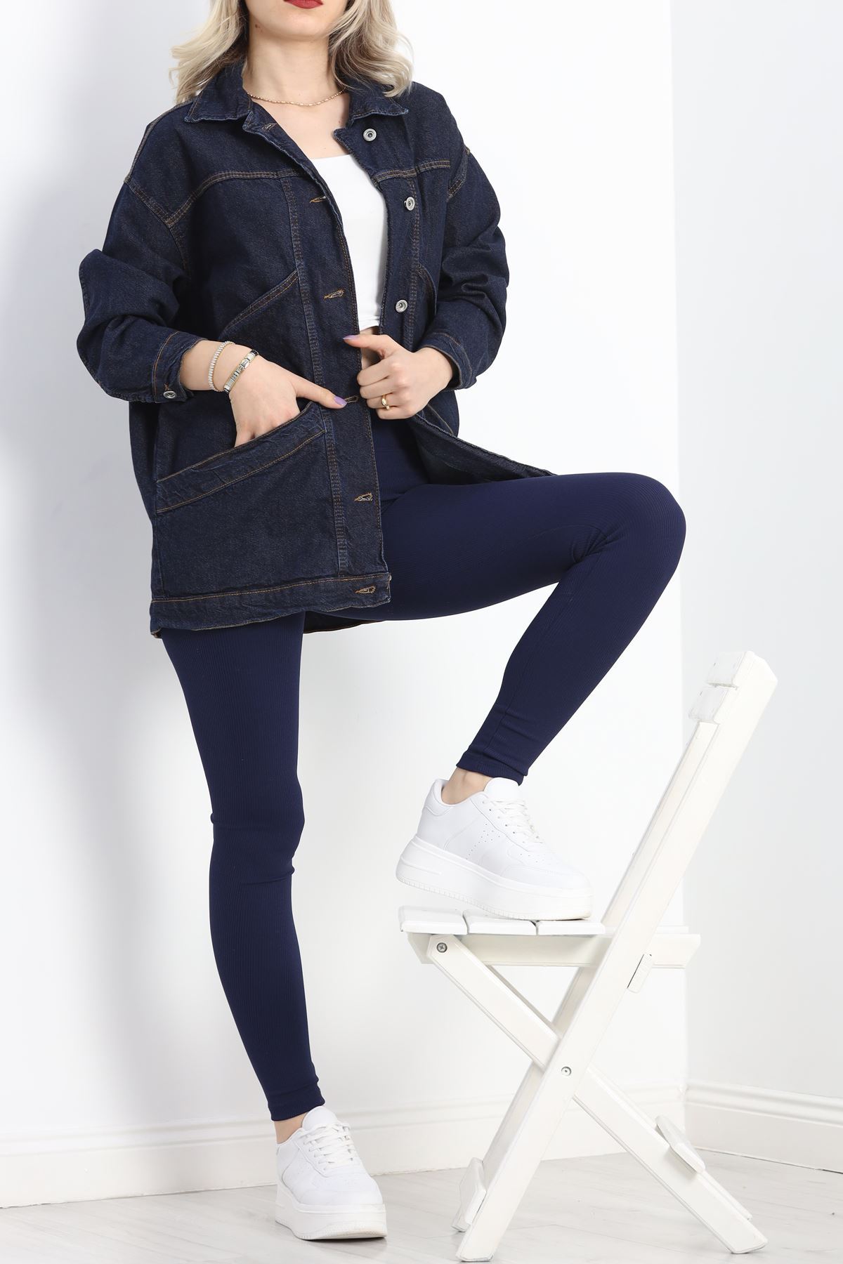 Oversize Kot Ceket Lacivert - 10002.1778.