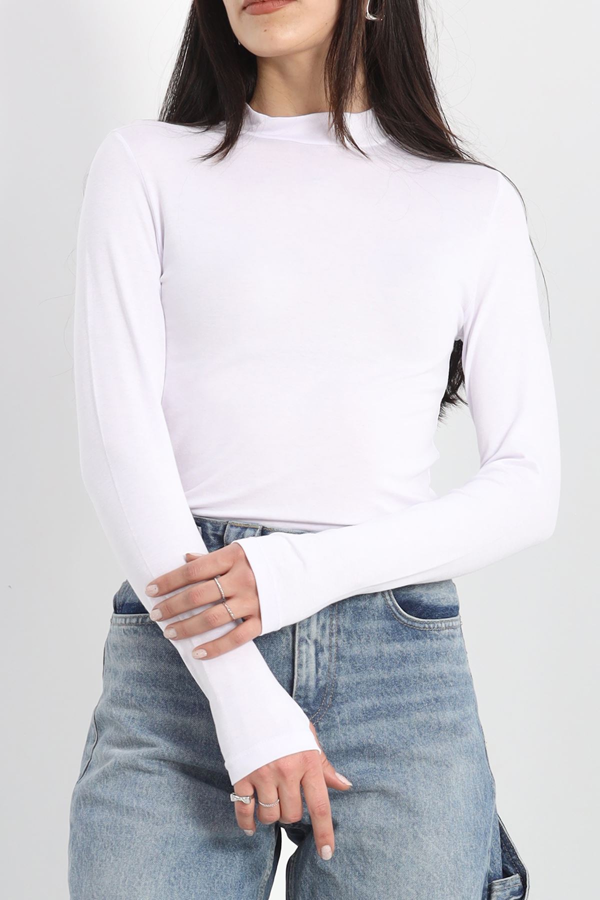 Yarım Balıkçı Uzun Kolu Parmak Geçmeli Body Beyaz - 21756.200.