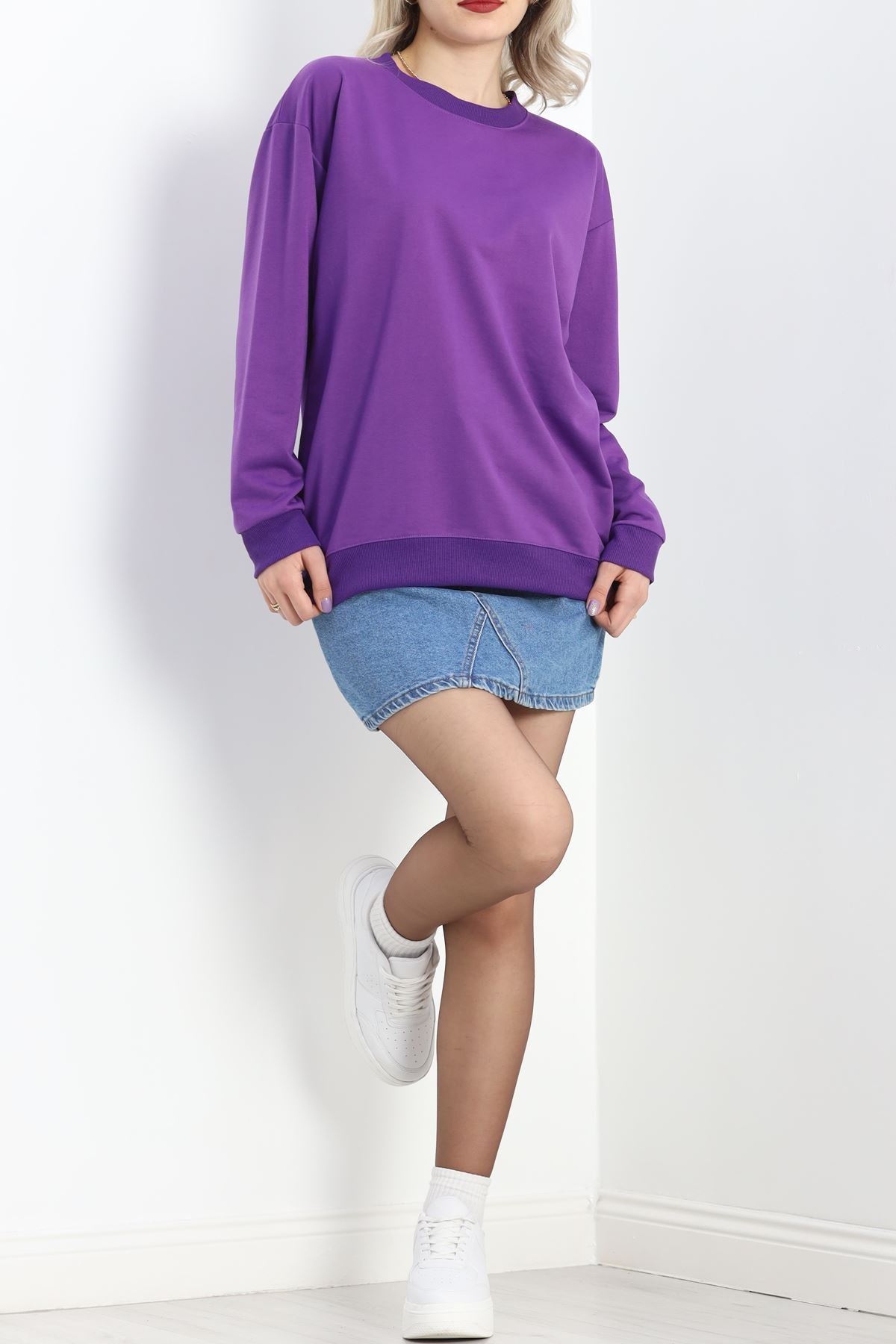 2 İp Bisiklet Yaka Sweat Mor - 20790.1878.