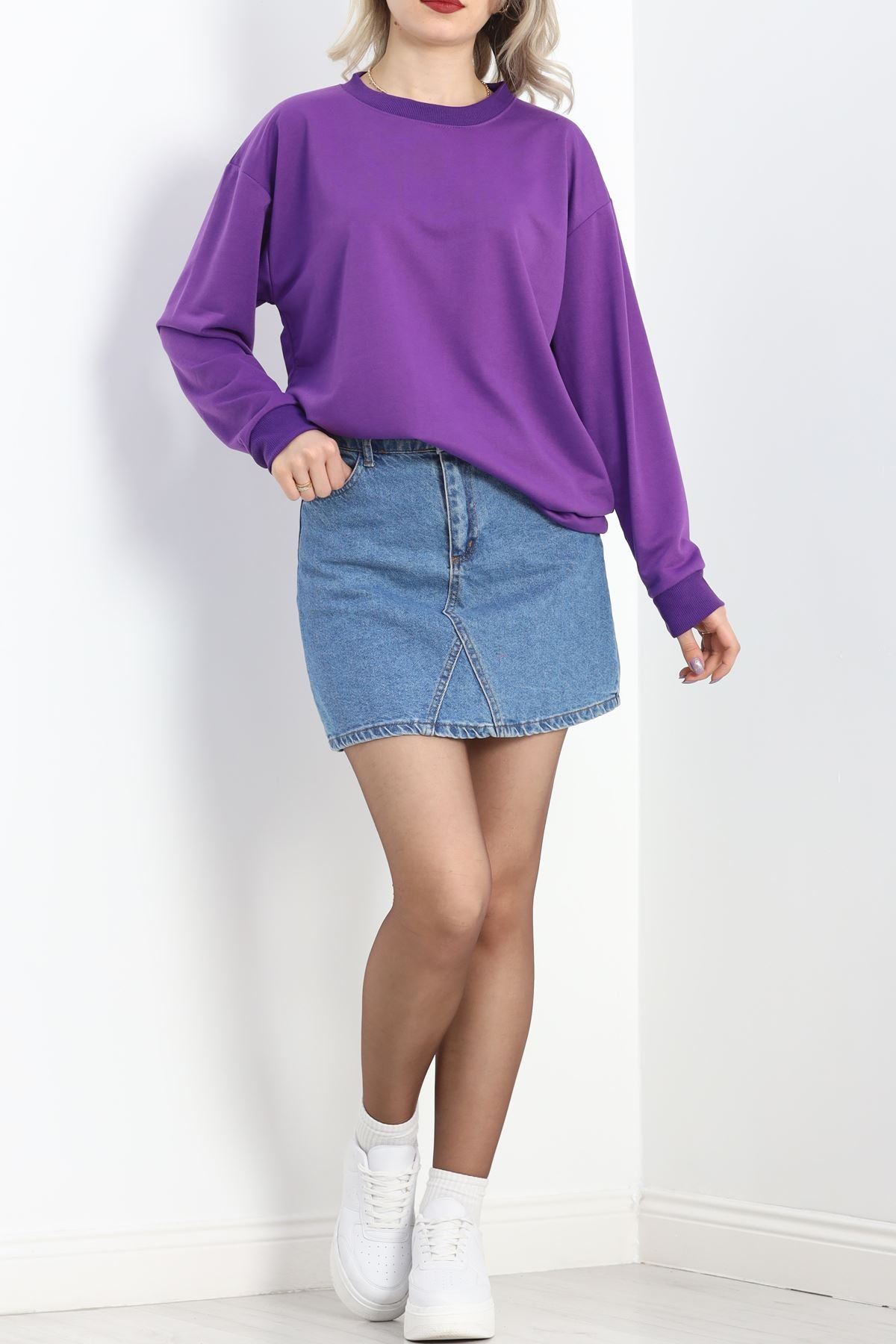 2 İp Bisiklet Yaka Sweat Mor - 20790.1878.