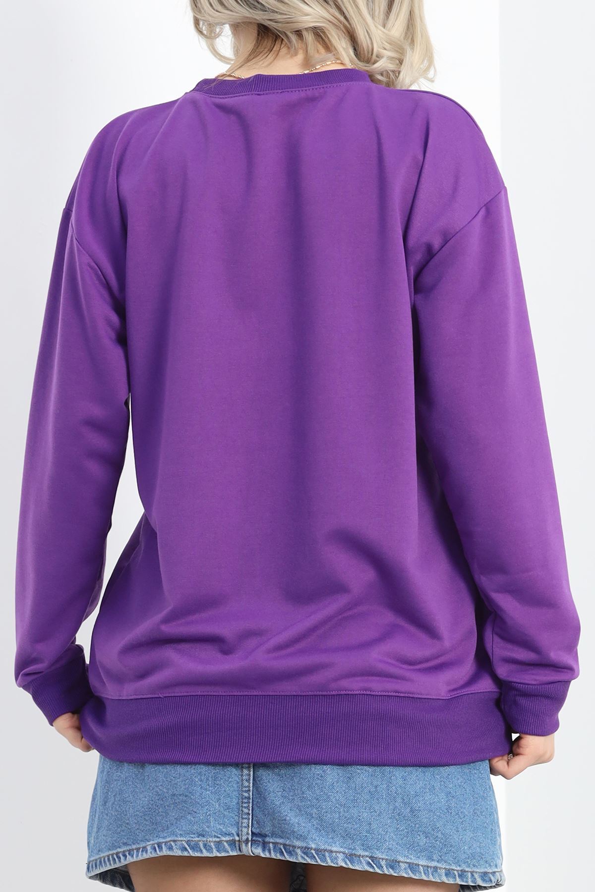 2 İp Bisiklet Yaka Sweat Mor - 20790.1878.