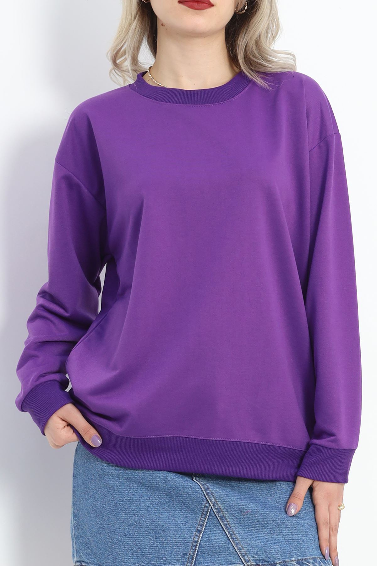 2 İp Bisiklet Yaka Sweat Mor - 20790.1878.