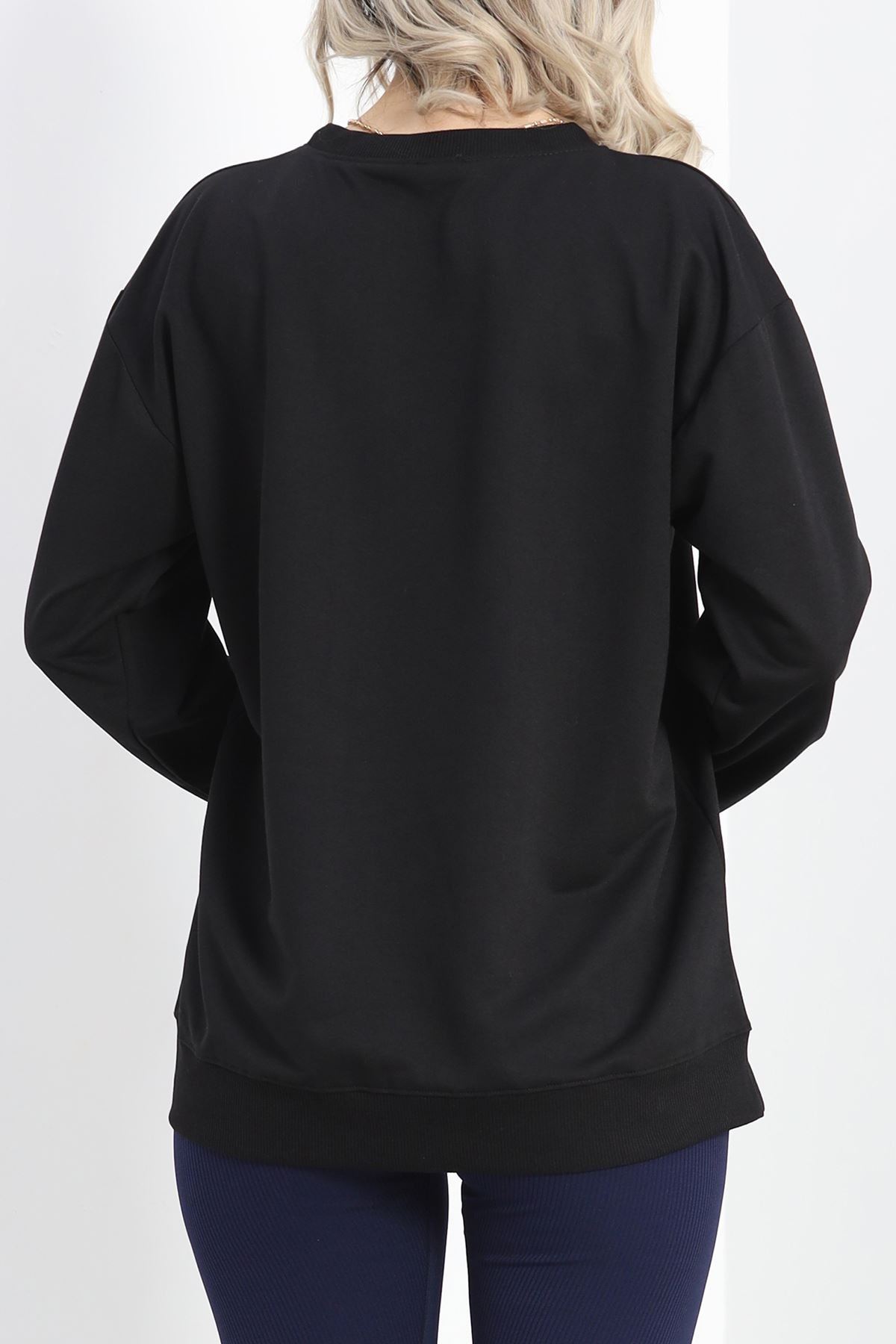 2 İp Bisiklet Yaka Sweat Siyah - 20790.1878.