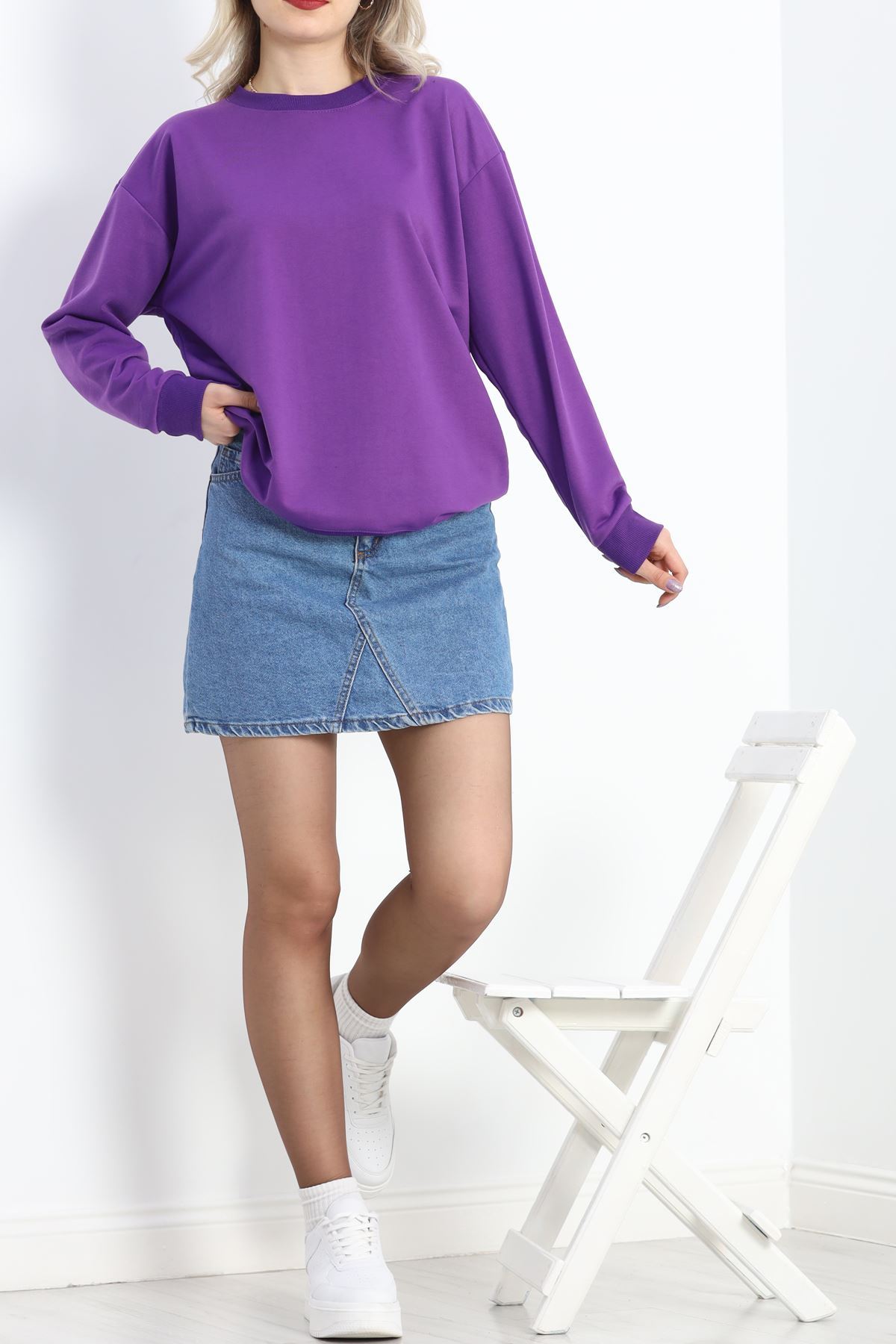 2 İp Bisiklet Yaka Sweat Mor - 20790.1878.