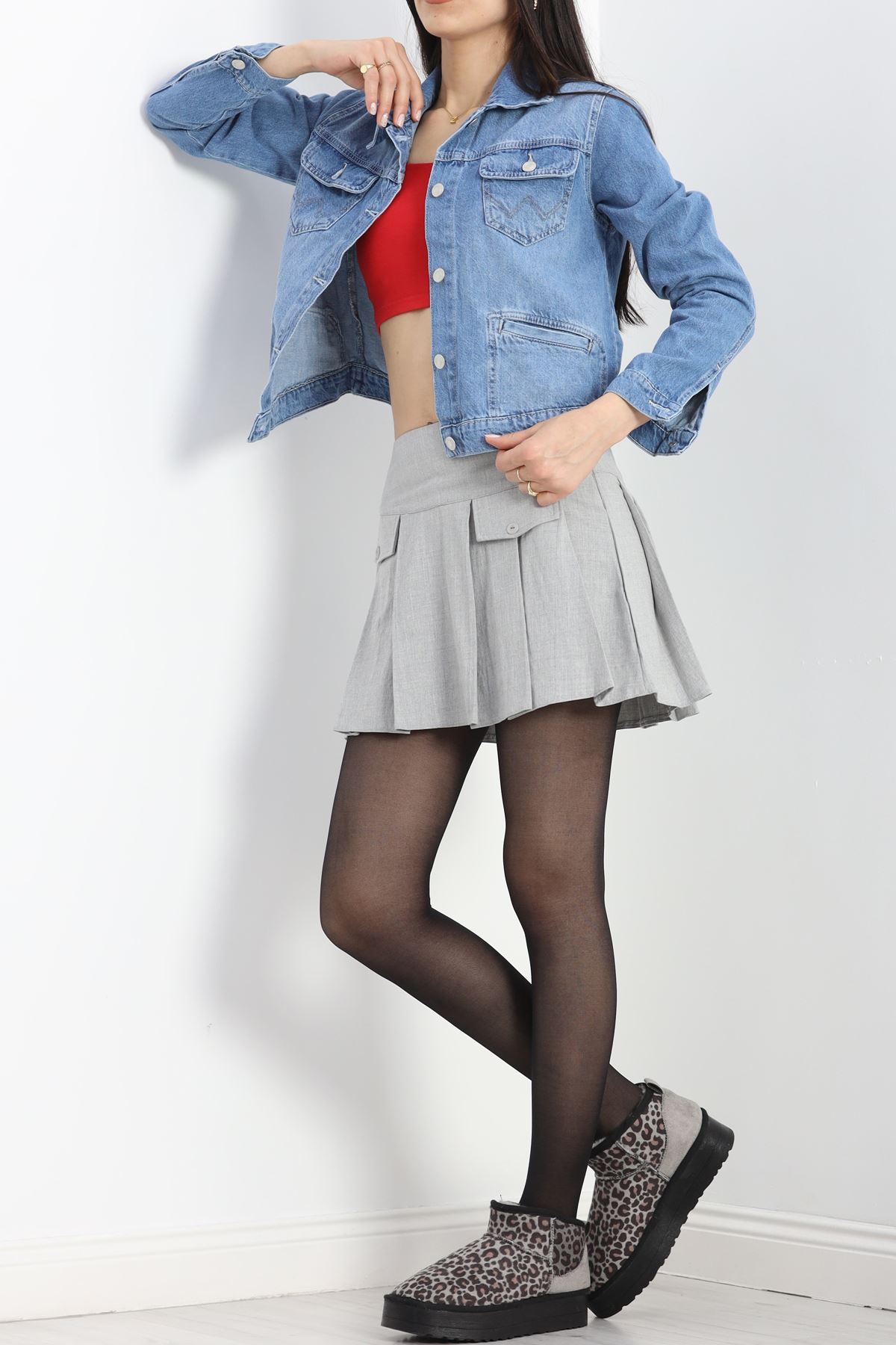 Cep Detay Crop Ceket Mavi - 4893.1900.