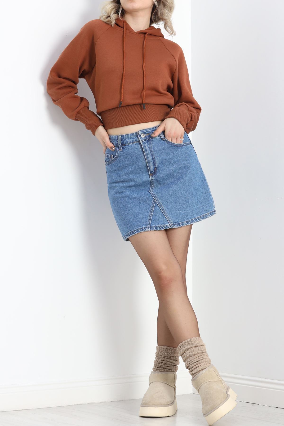 Kapşonlu Crop Sweat Kiremit - 20967.1878.