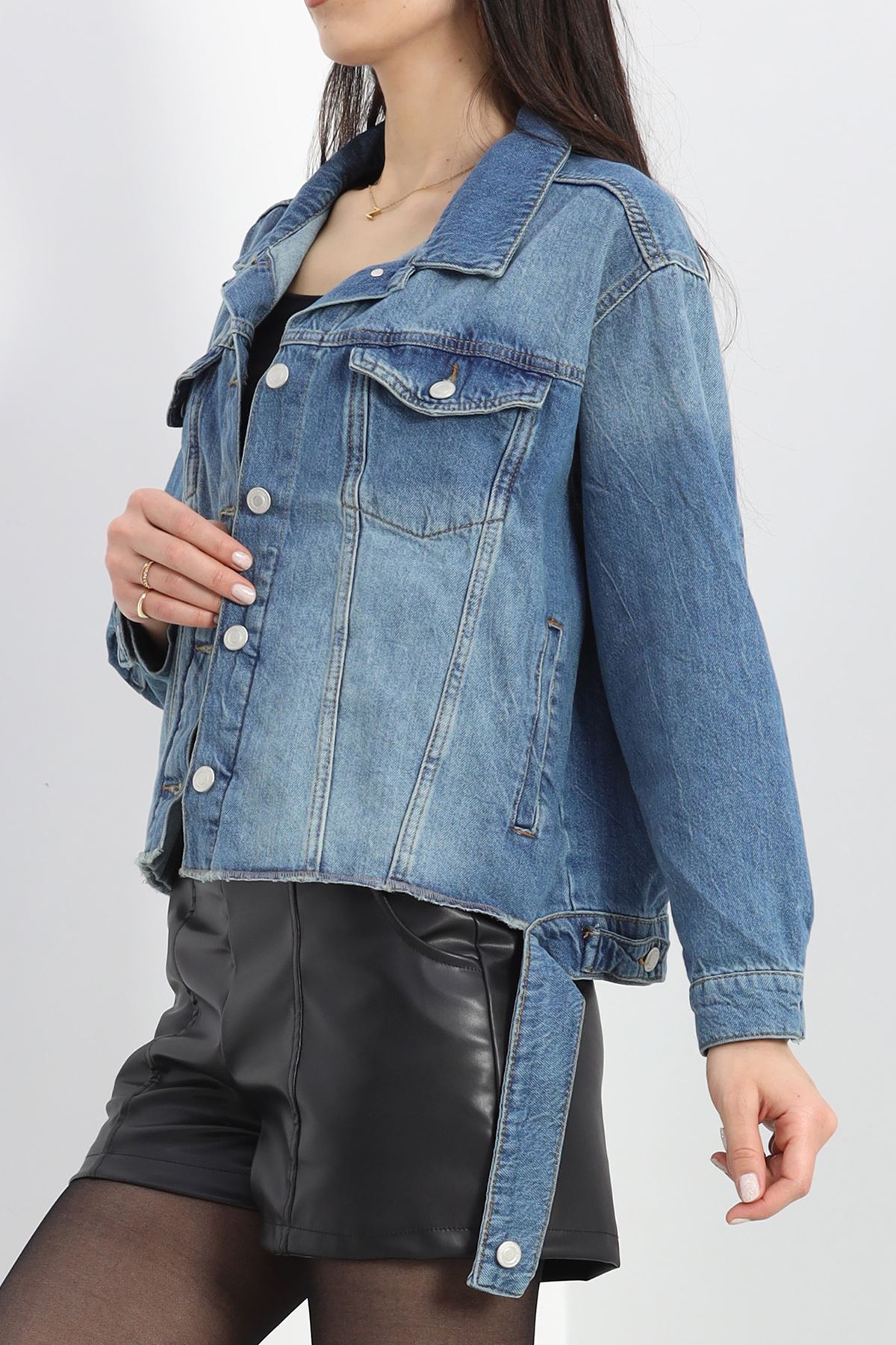 Kuşak Detay Oversize Kot Ceket Mavi - 4897.1900.