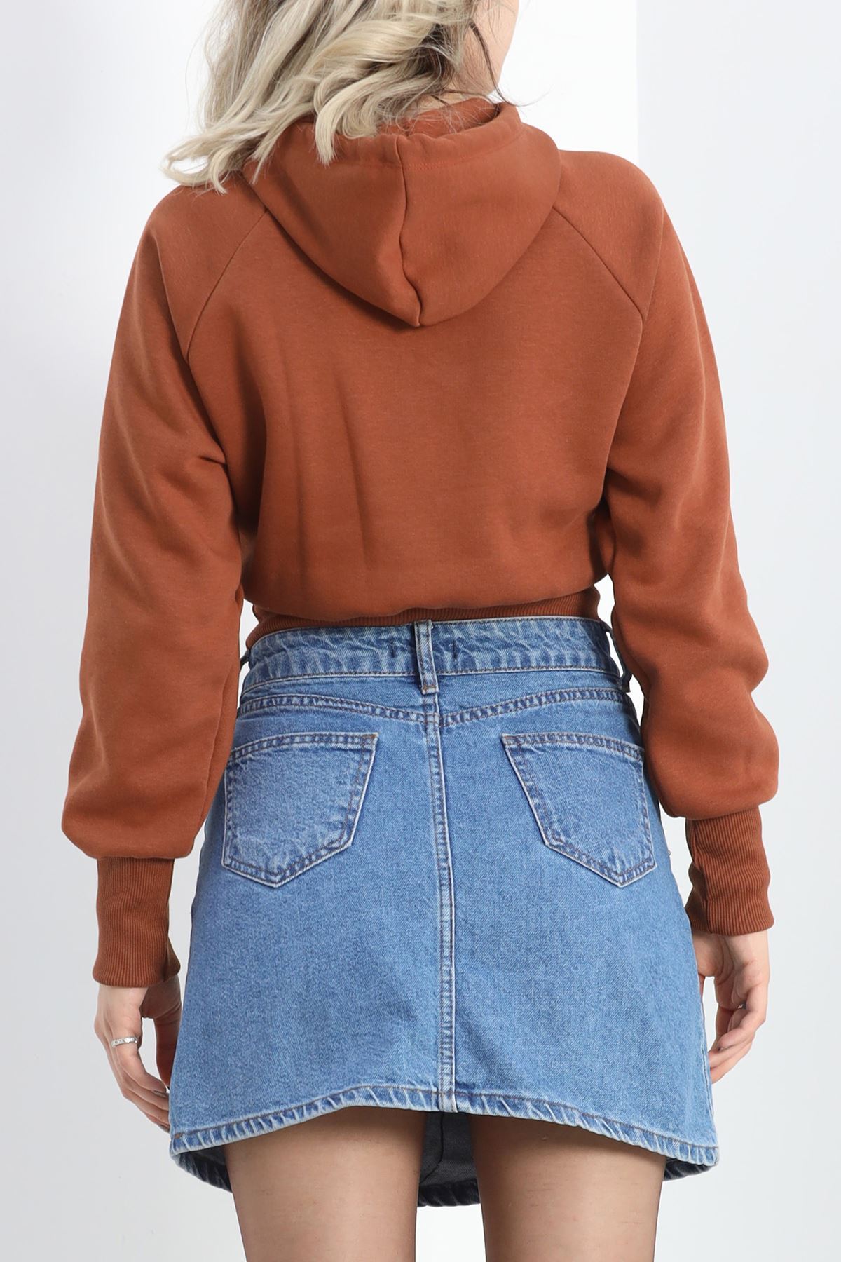 Kapşonlu Crop Sweat Kiremit - 20967.1878.