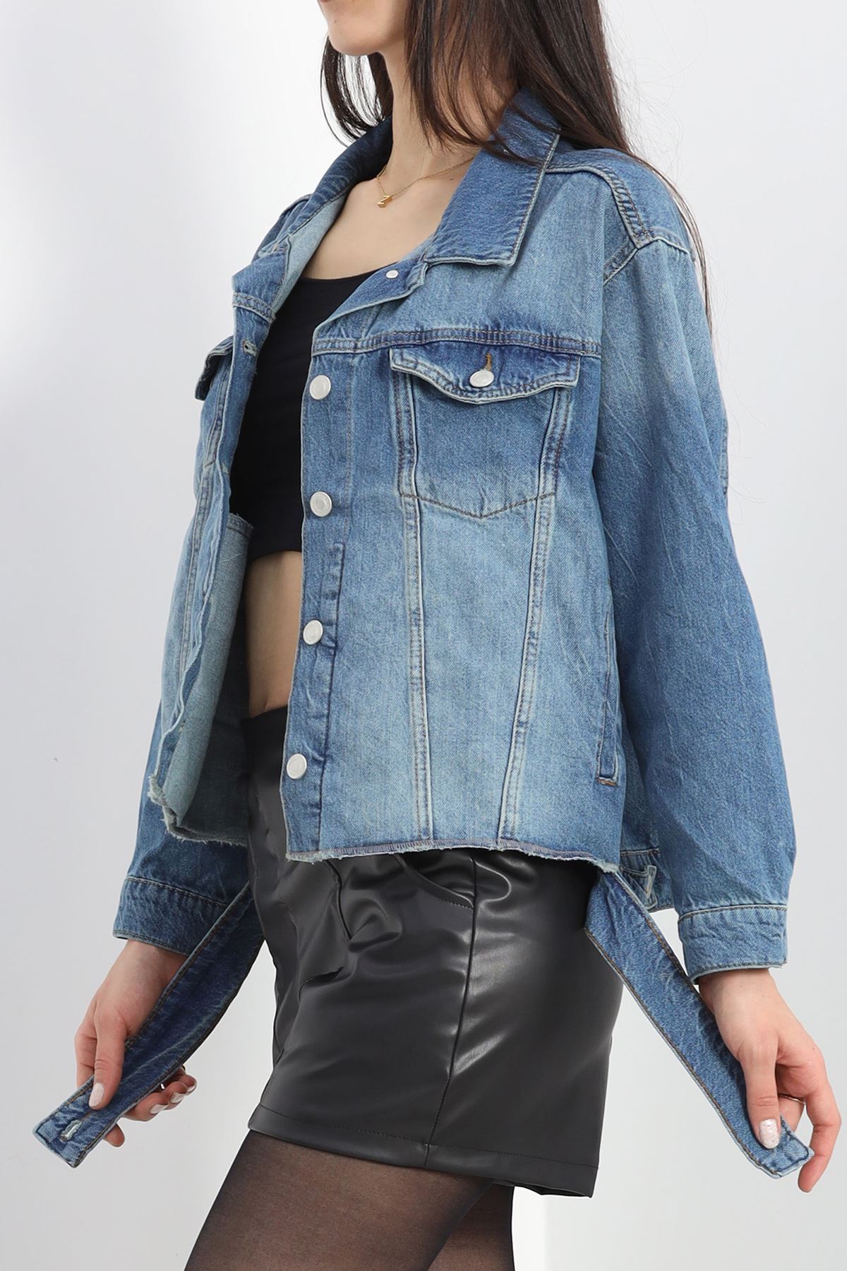 Kuşak Detay Oversize Kot Ceket Mavi - 4897.1900.