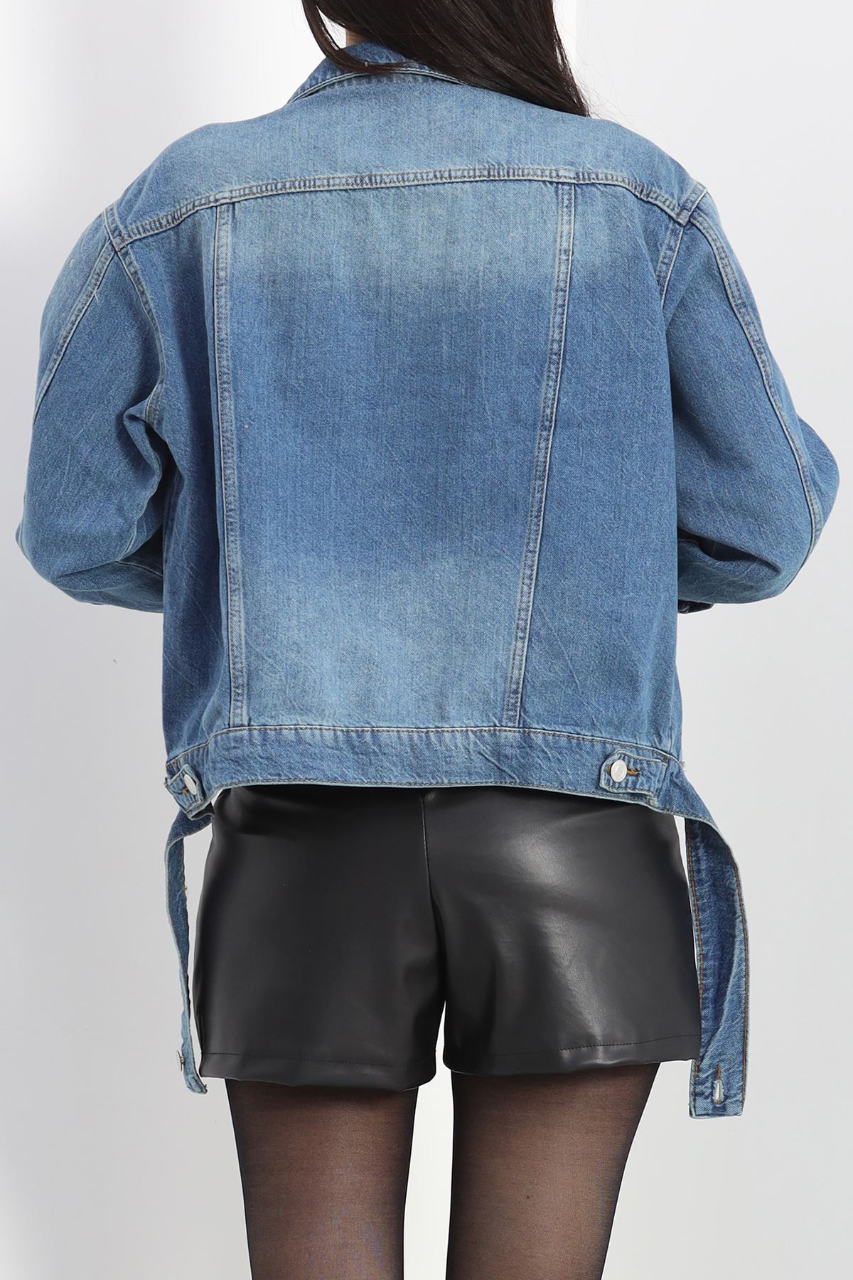 Kuşak Detay Oversize Kot Ceket Mavi - 4897.1900.