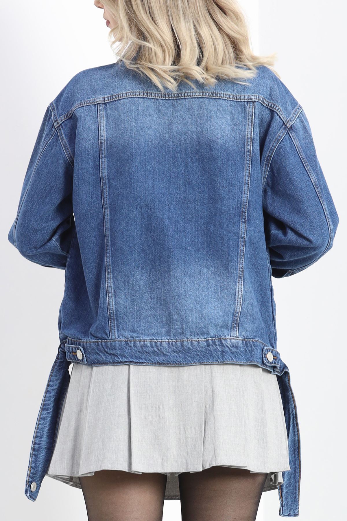 Kuşak Detay Oversize Kot Ceket Koyumavi - 4897.1900.