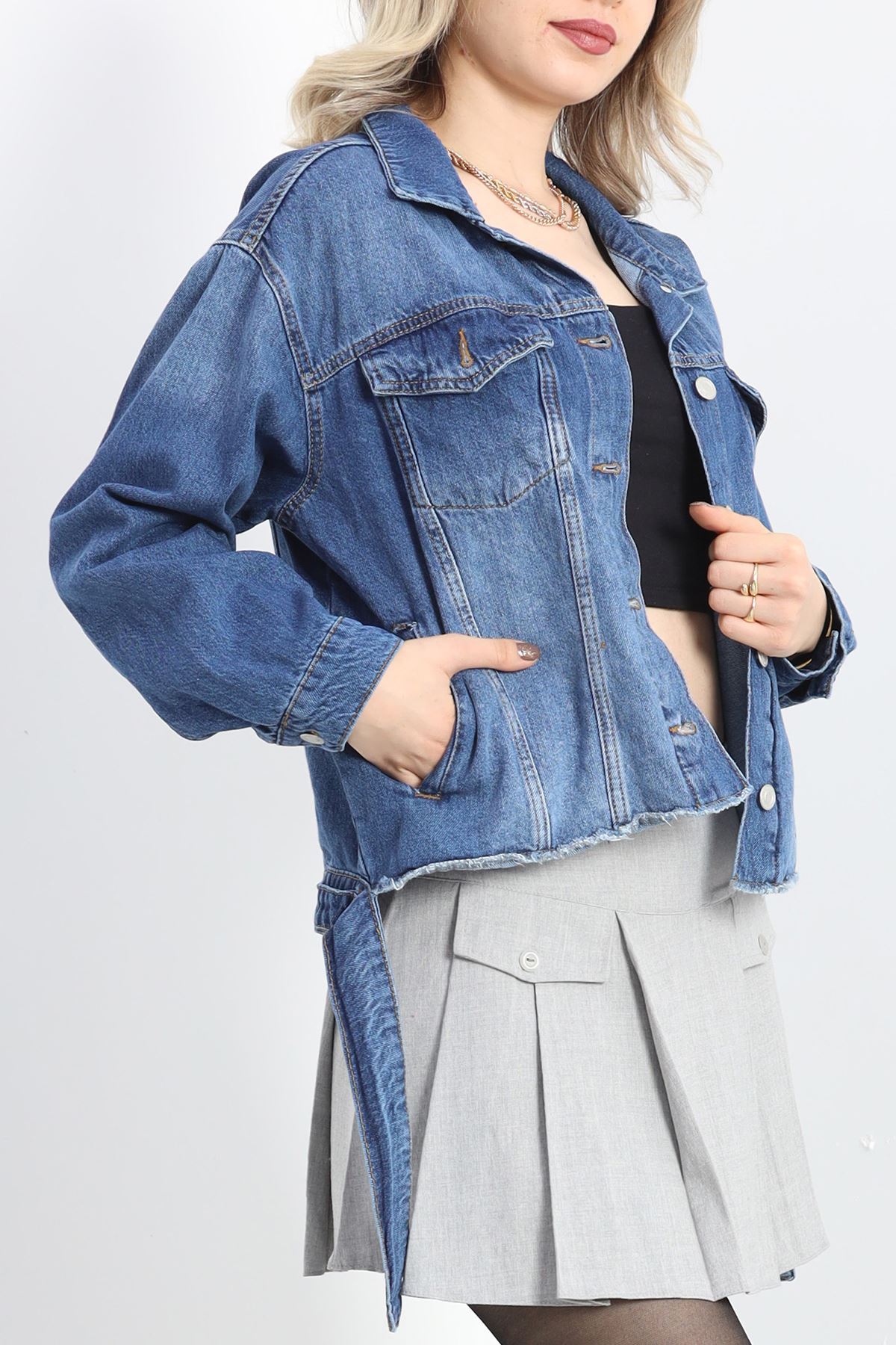 Kuşak Detay Oversize Kot Ceket Koyumavi - 4897.1900.