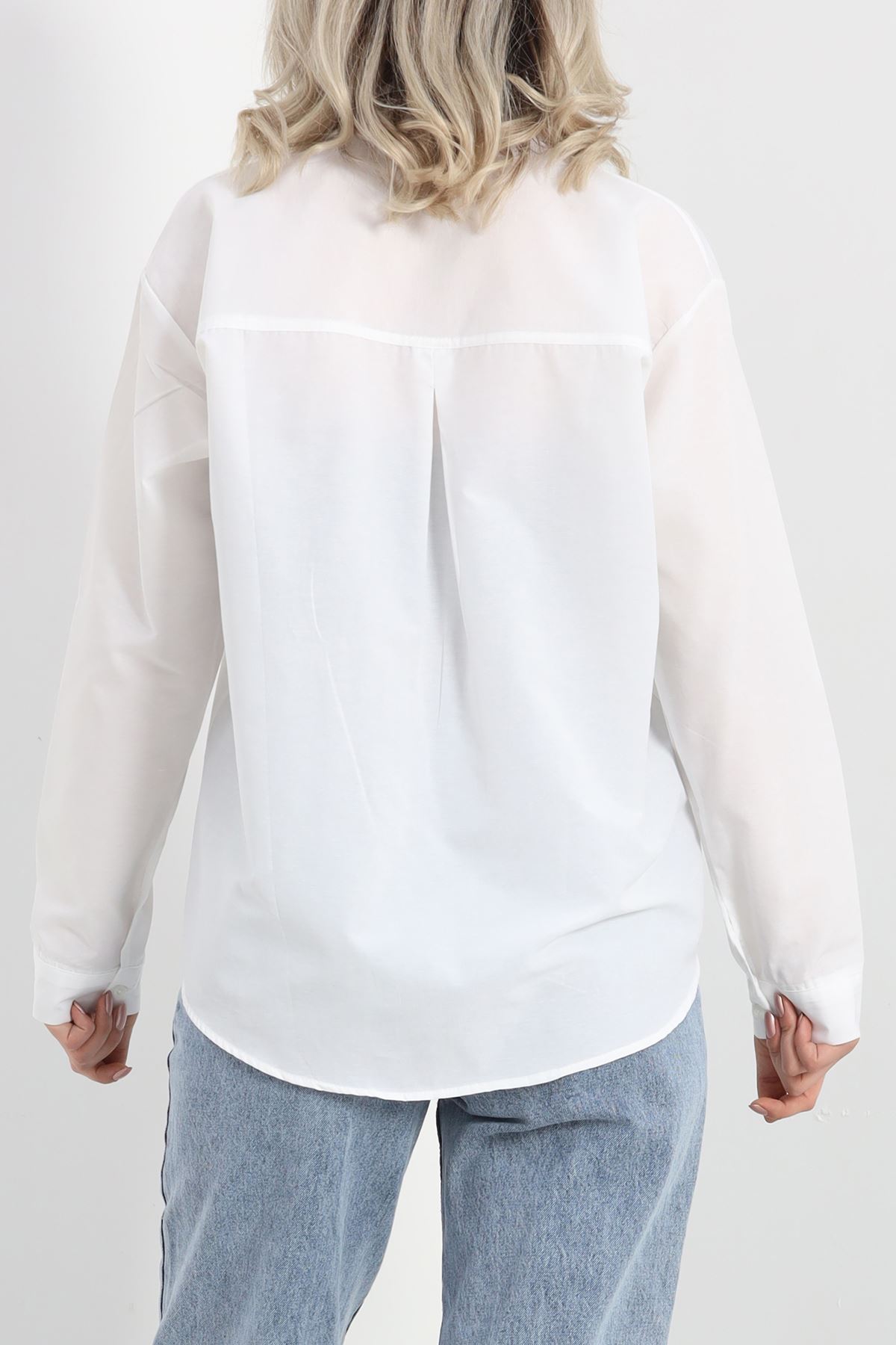 Oversize Terikoton Gömlek Kırıkbeyaz - 20369.1874.