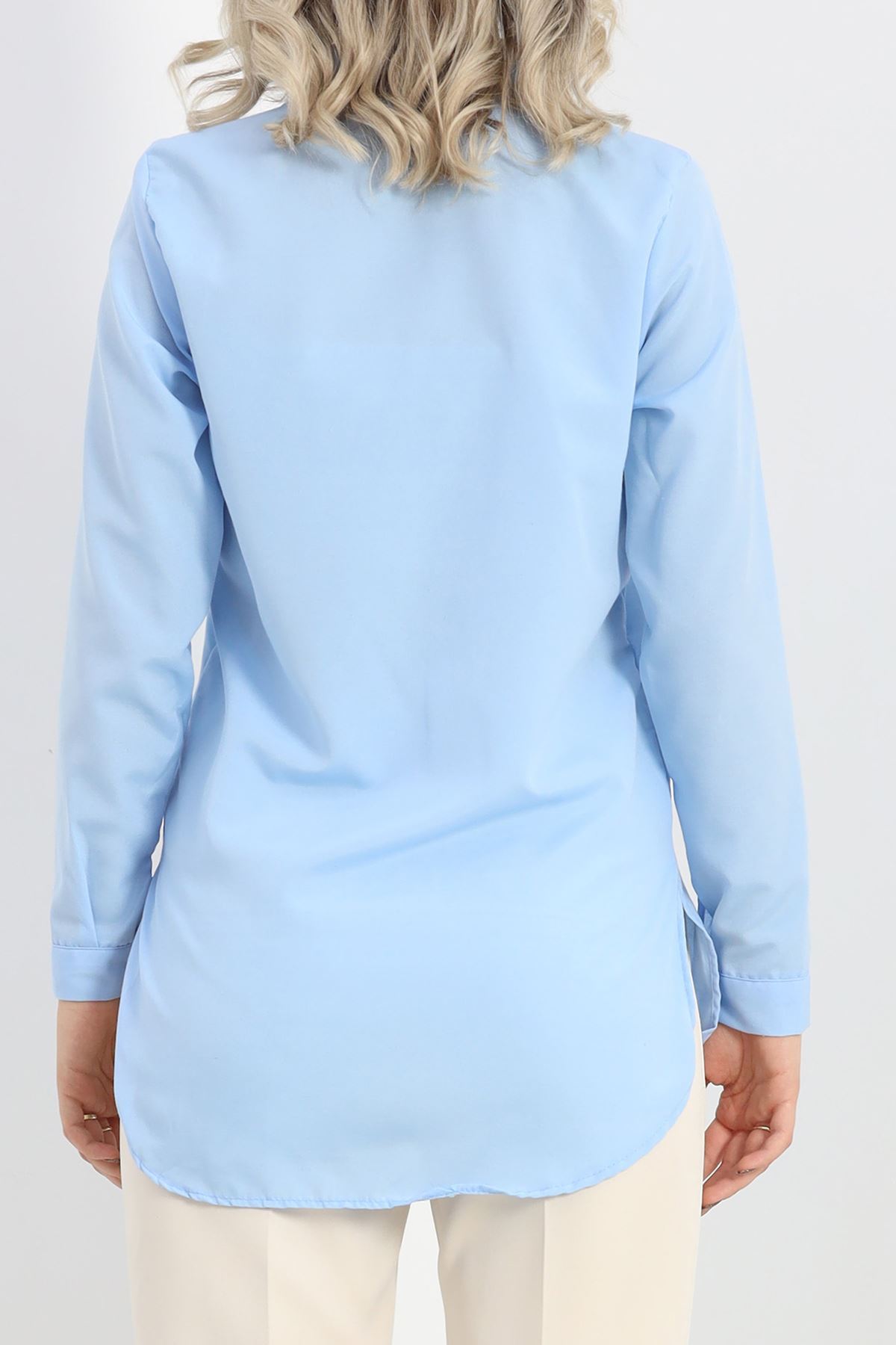 Tek Cepli Gizli Düğme Poplin Gömlek Mavi - 25524.1874.