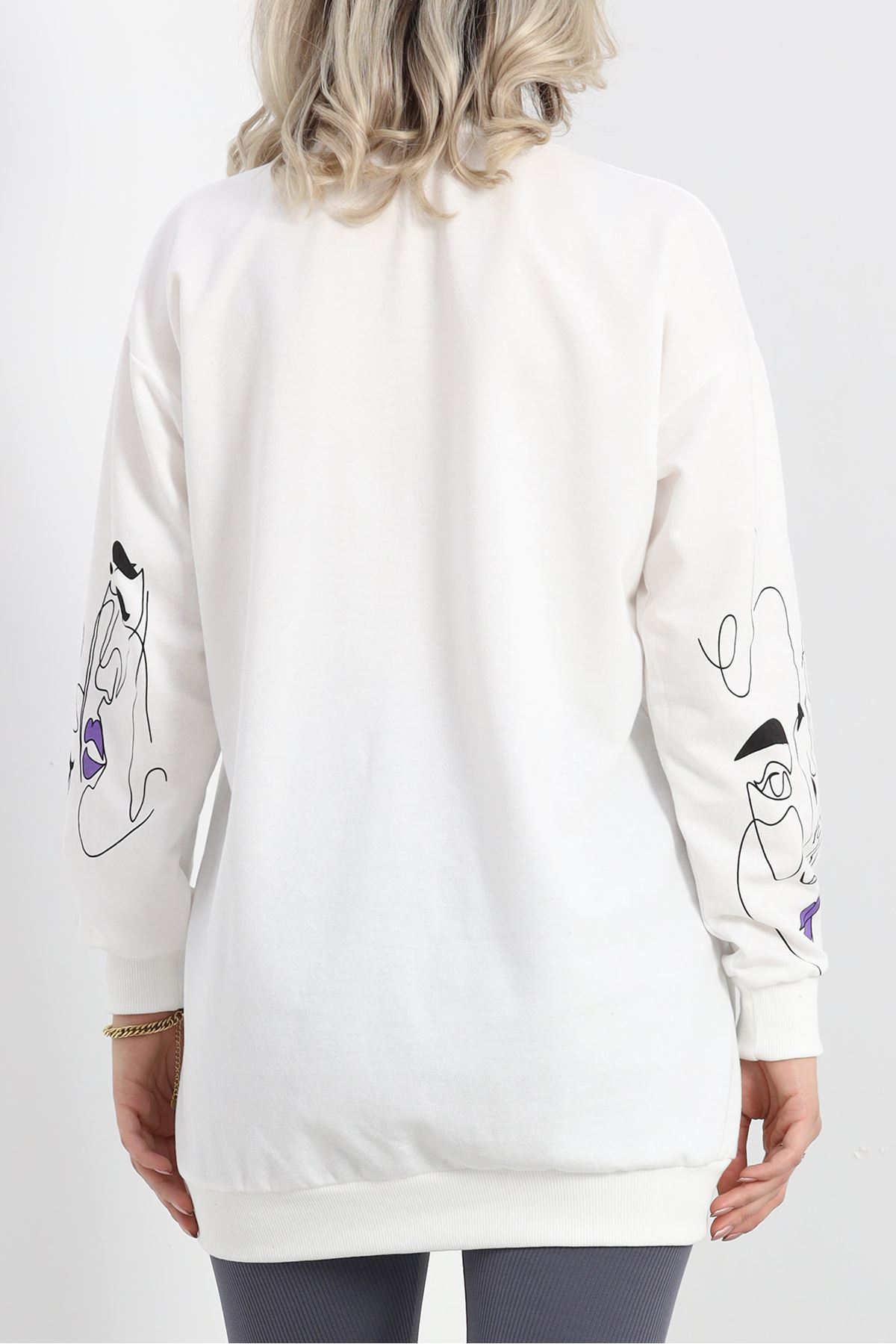 İki İplik Baskılı Tunik Sweat Ekru - 40046.555.