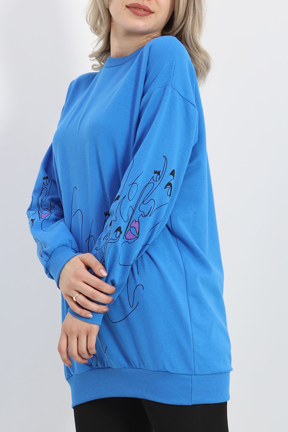 İki İplik Baskılı Tunik Sweat Mavi - 40046.555.
