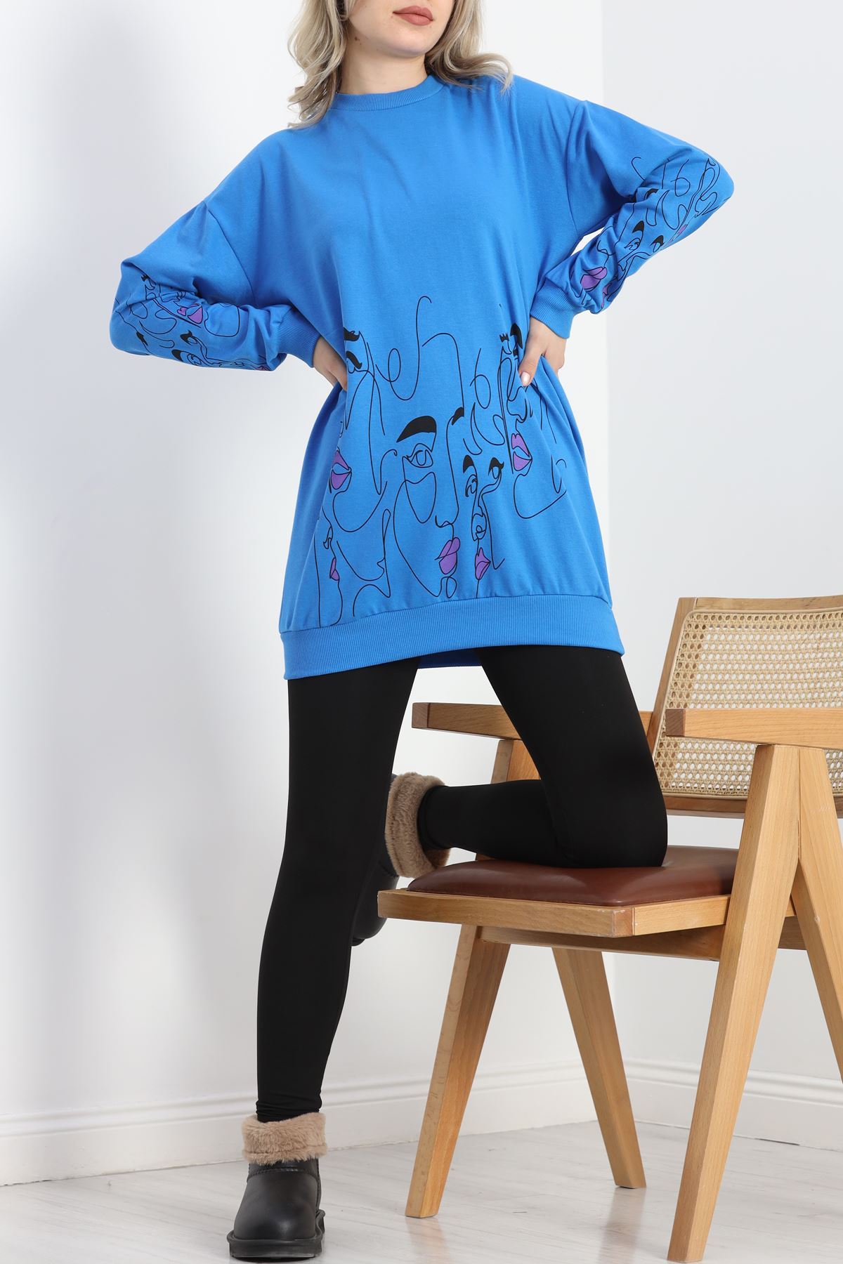 İki İplik Baskılı Tunik Sweat Mavi - 40046.555.