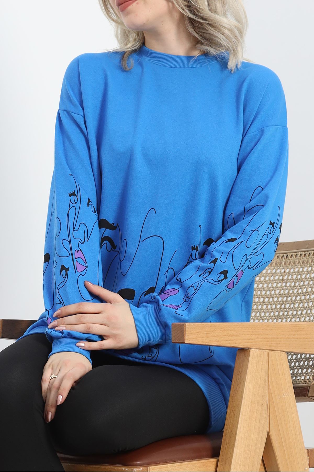 İki İplik Baskılı Tunik Sweat Mavi - 40046.555.
