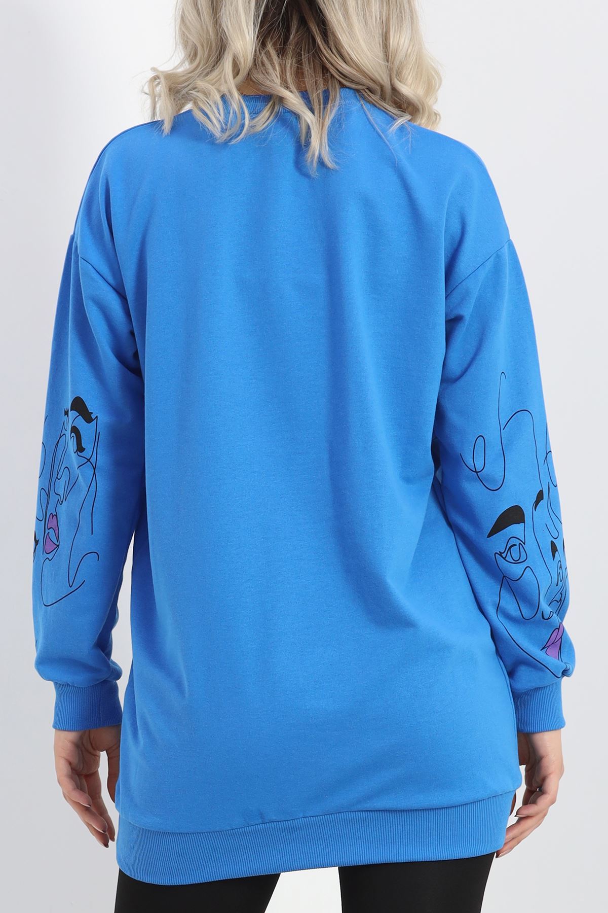 İki İplik Baskılı Tunik Sweat Mavi - 40046.555.