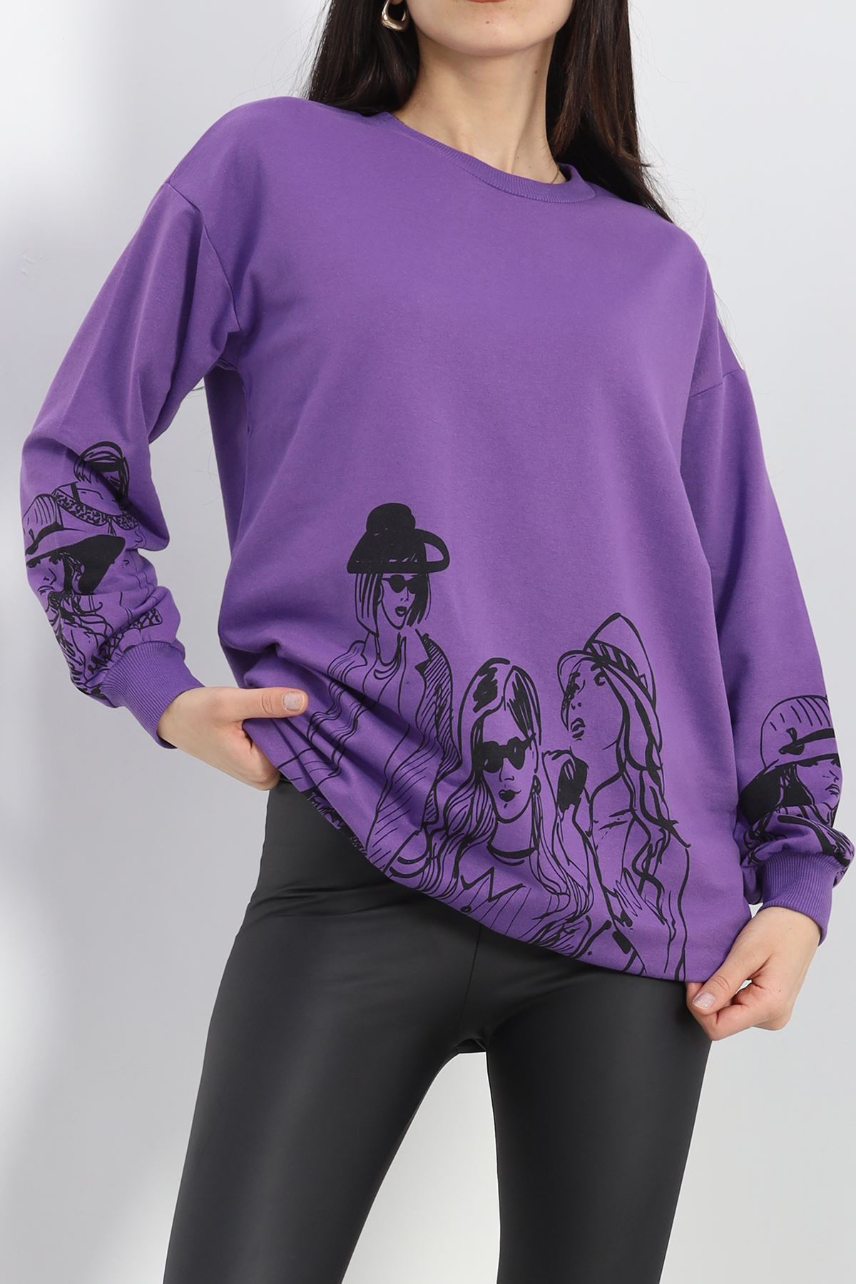 Baskılı İki İplik Tunik Sweat Mor - 40044.555.