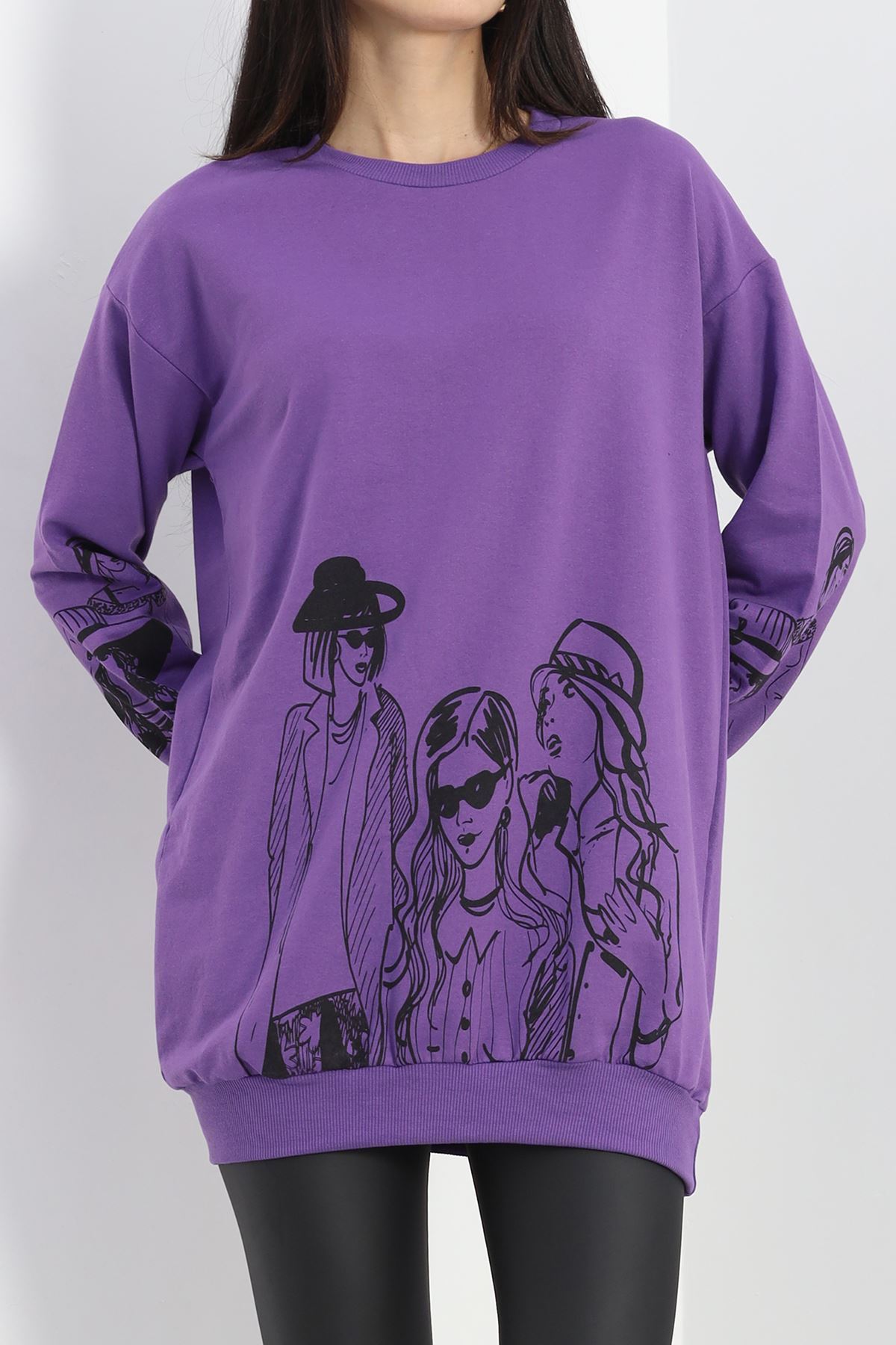 Baskılı İki İplik Tunik Sweat Mor - 40044.555.