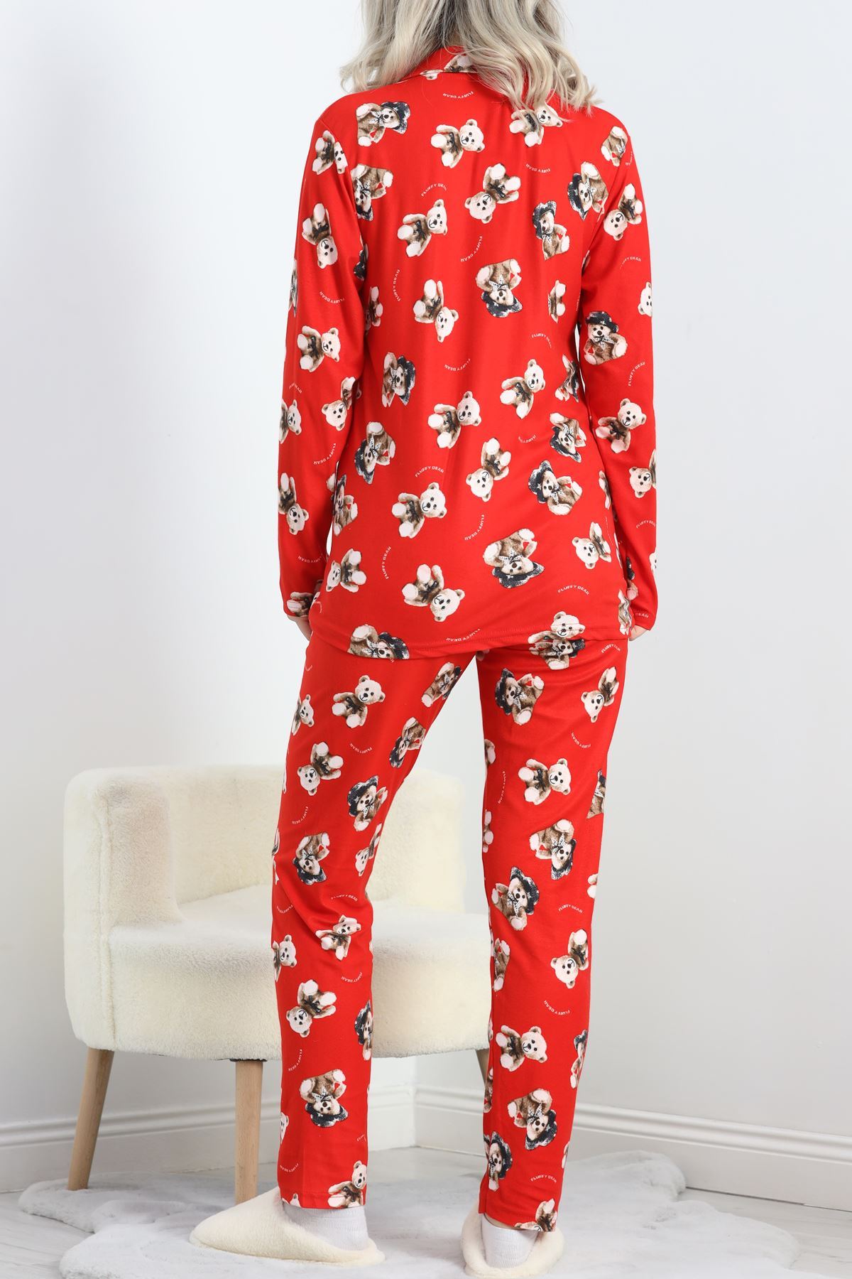 Süet Pijama Takımı Kırmızıbeyaz - 40003.1049.