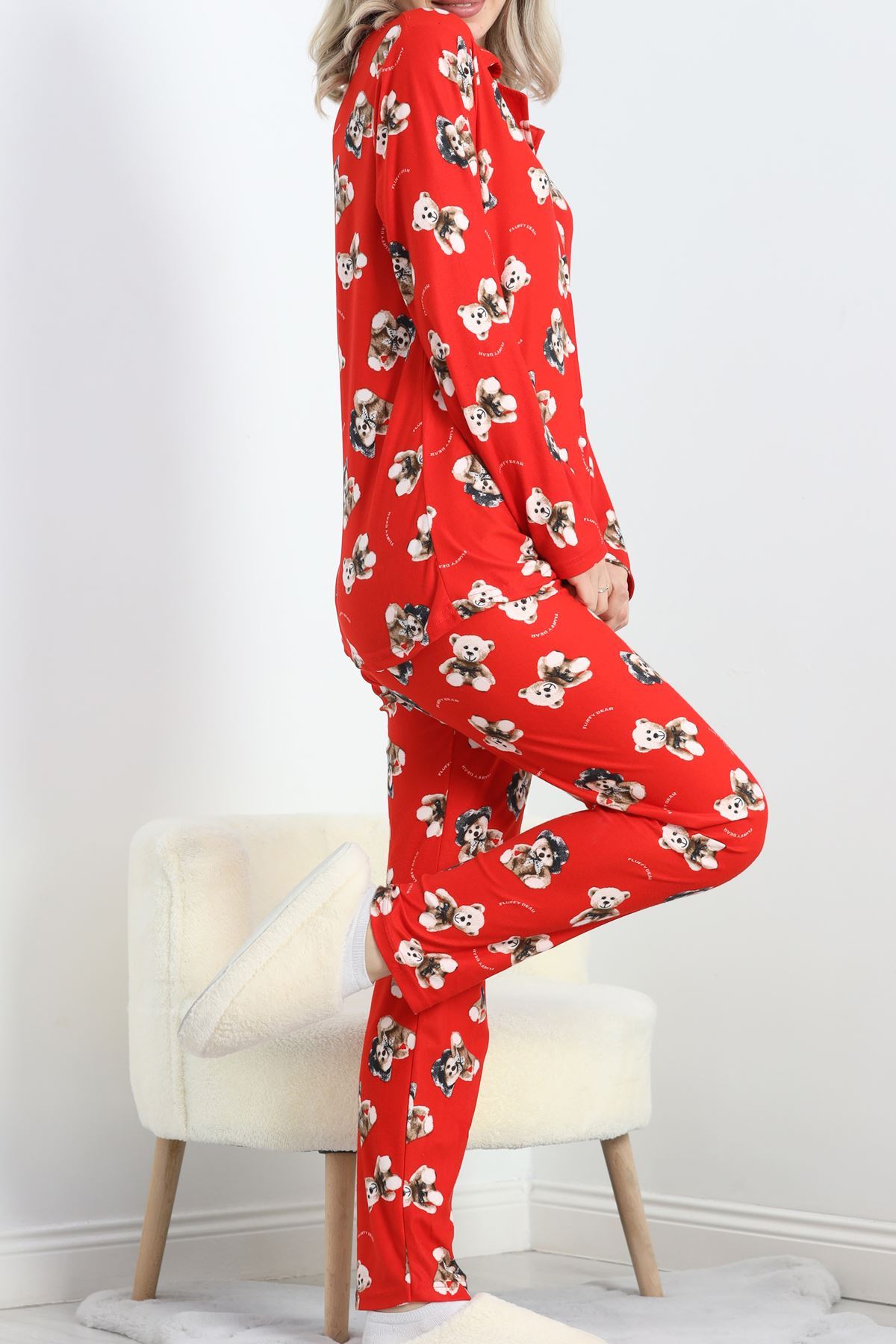 Süet Pijama Takımı Kırmızıbeyaz - 40003.1049.