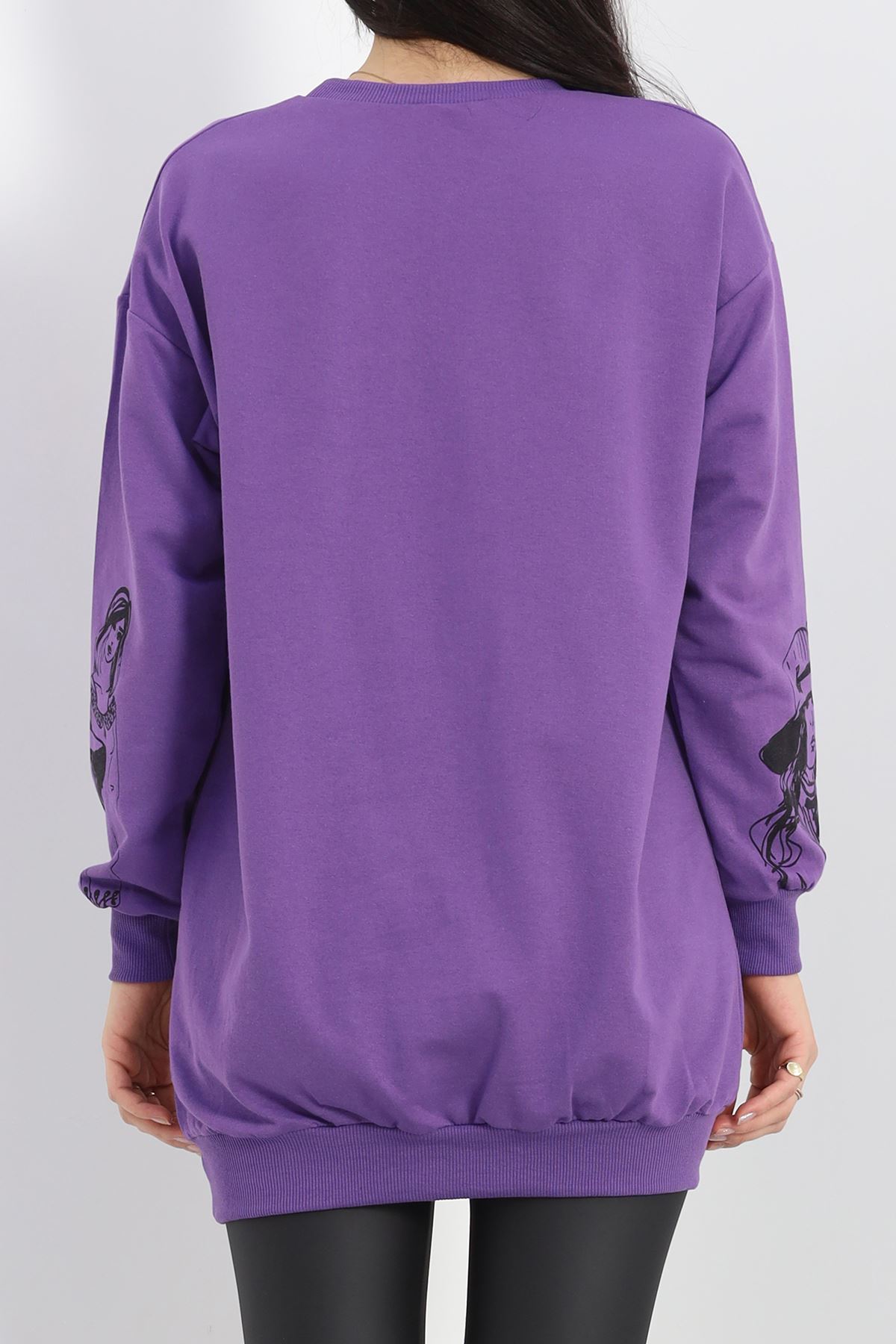 Baskılı İki İplik Tunik Sweat Mor - 40044.555.