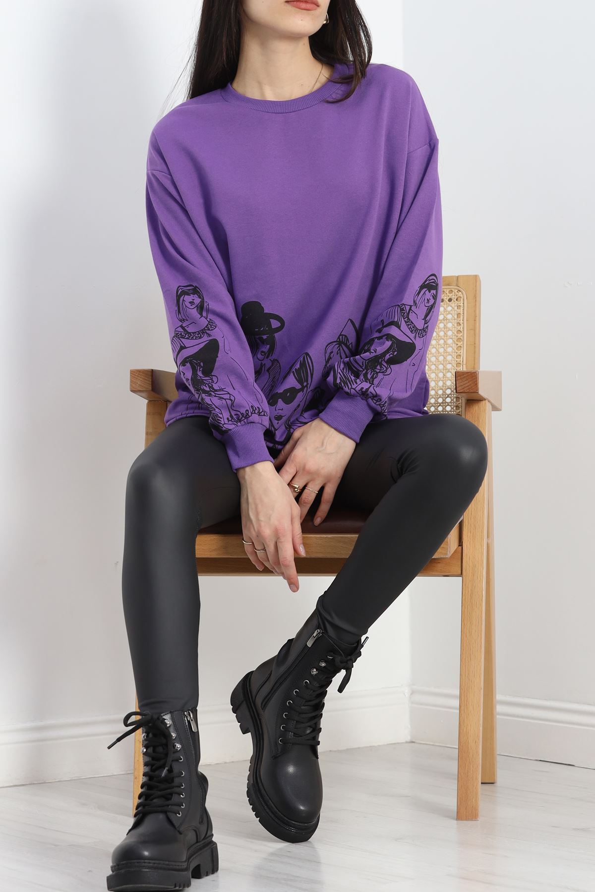 Baskılı İki İplik Tunik Sweat Mor - 40044.555.