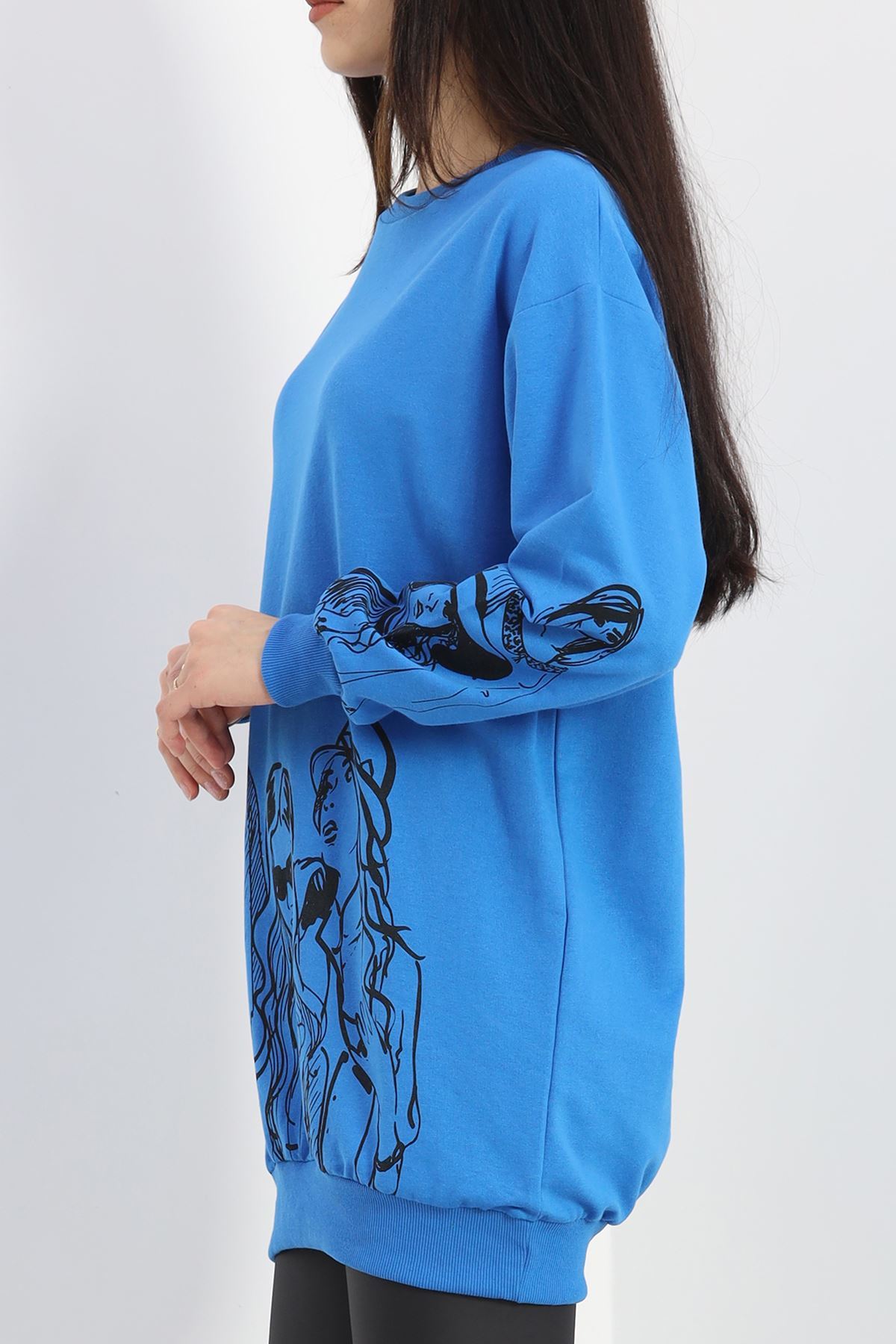 Baskılı İki İplik Tunik Sweat Mavi - 40044.555.