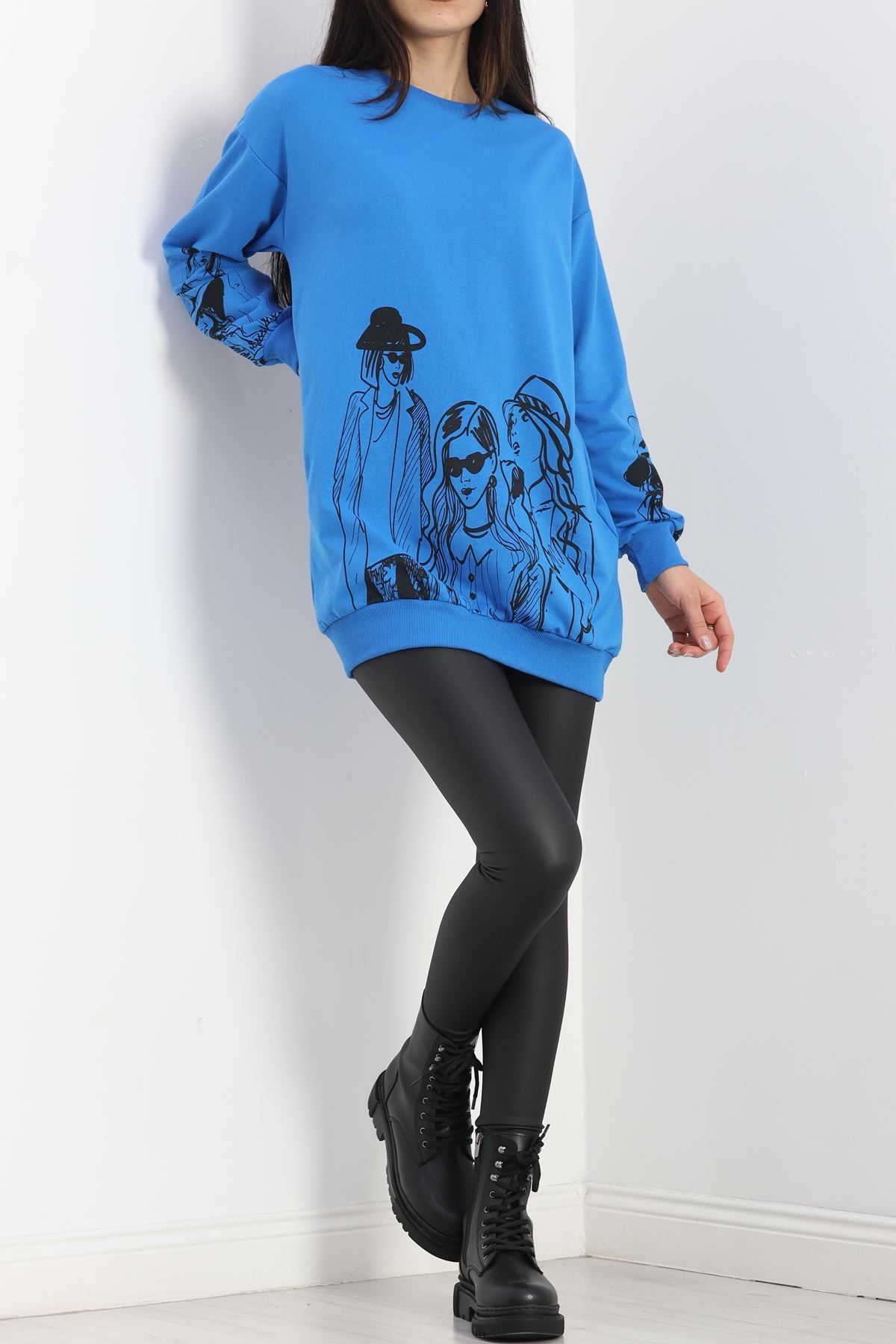 Baskılı İki İplik Tunik Sweat Mavi - 40044.555.