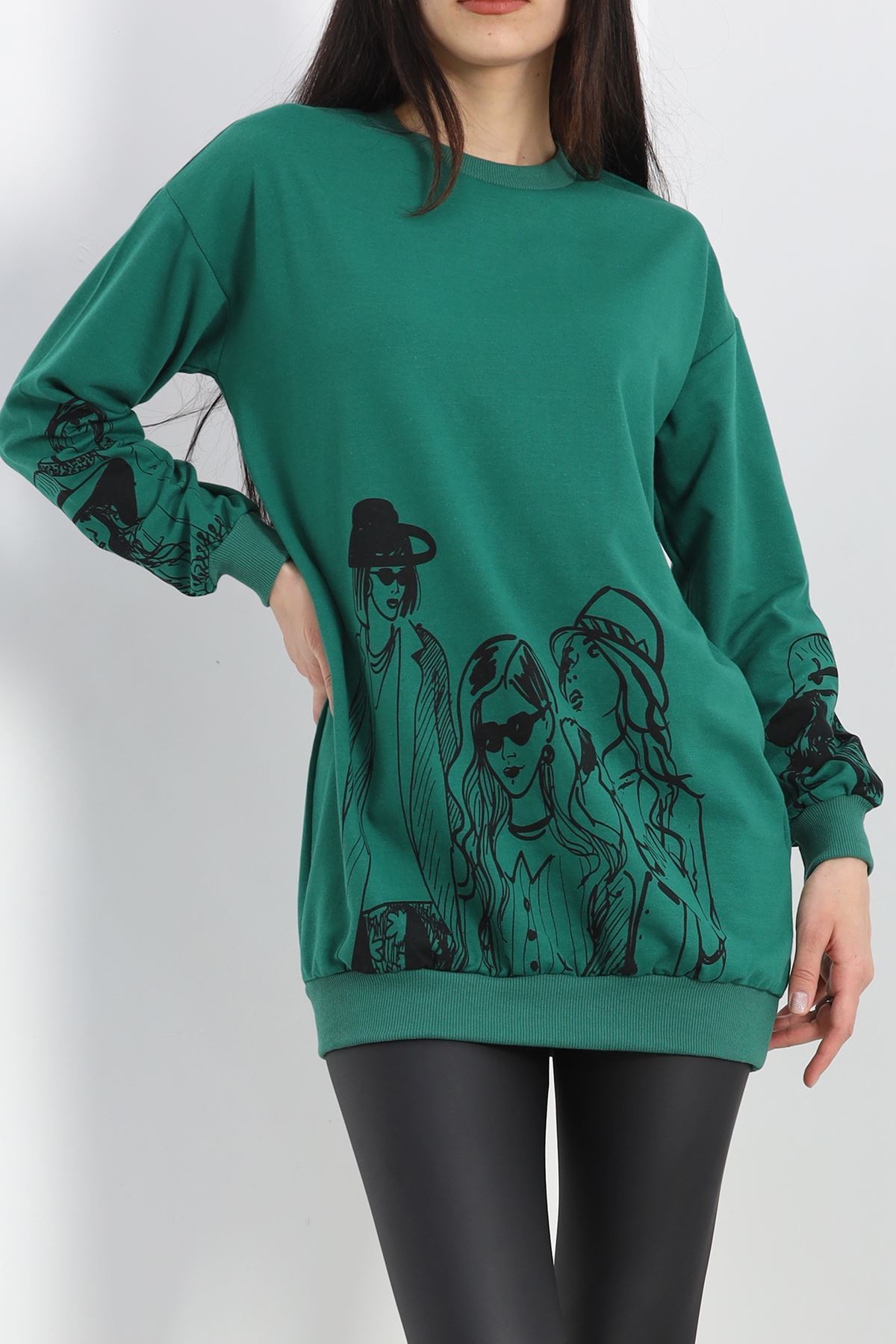 Baskılı İki İplik Tunik Sweat Zümrüt - 40044.555.
