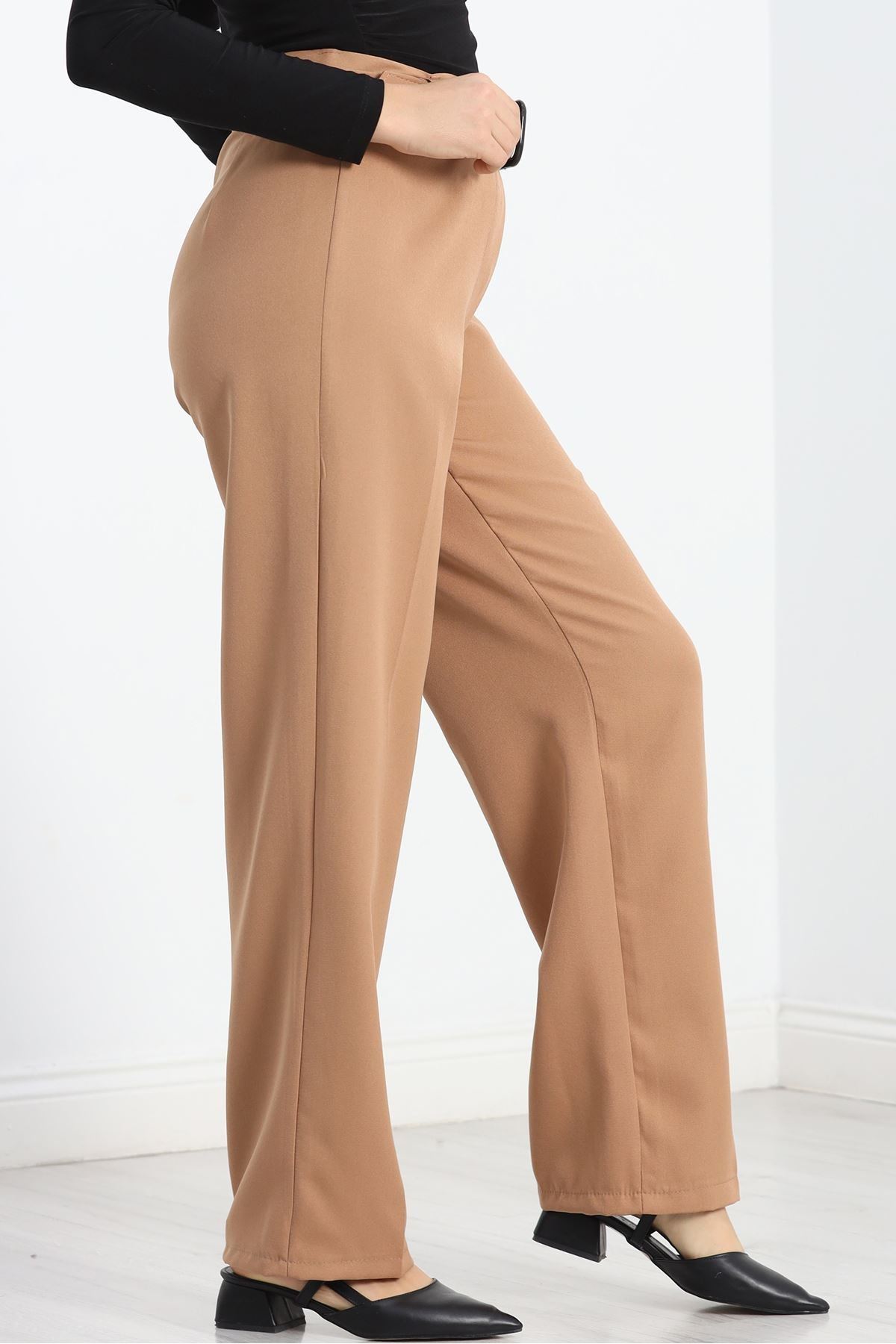 Double Kumaş Kemerli Bol Paça Pantolon Bisküvi - 20903.1397.