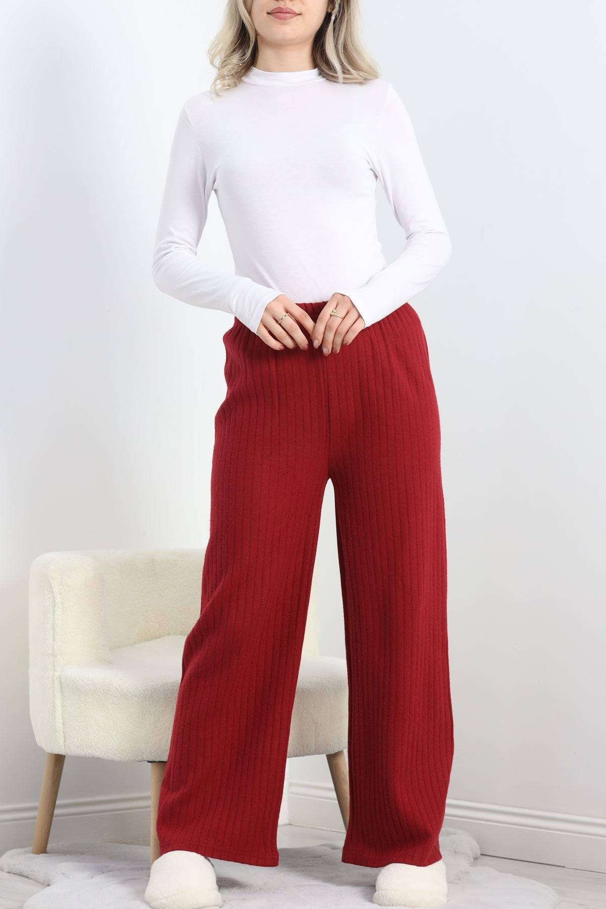 Fitilli İnterlok Pijama Altı Bordo - 19388.1567.