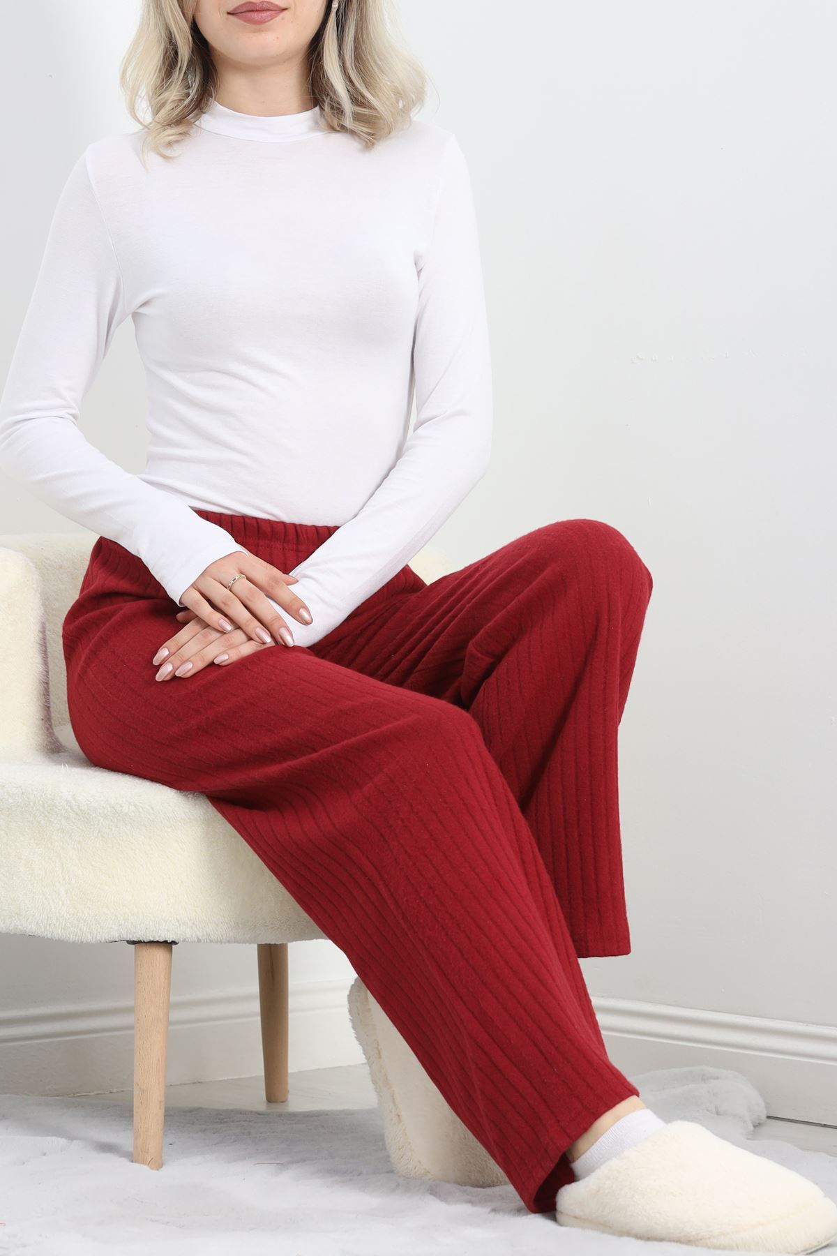 Fitilli İnterlok Pijama Altı Bordo - 19388.1567.