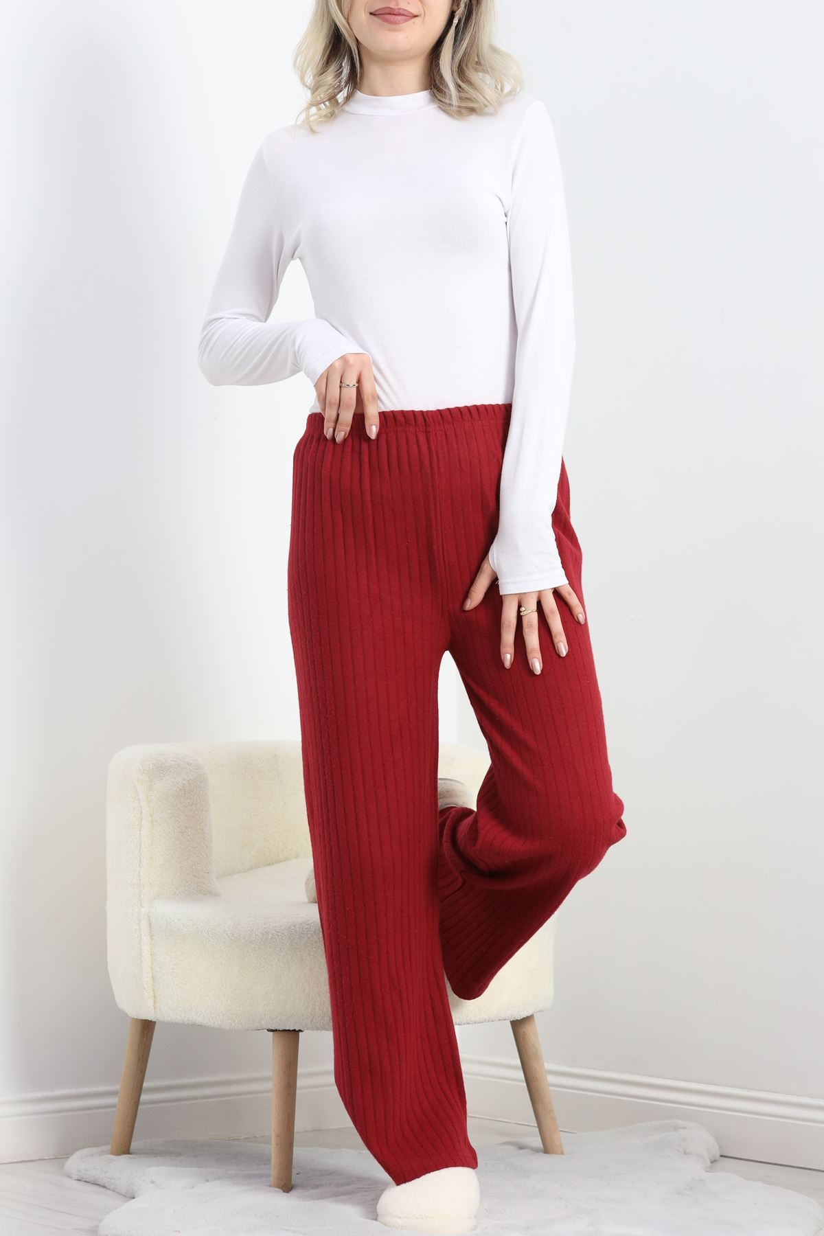 Fitilli İnterlok Pijama Altı Bordo - 19388.1567.