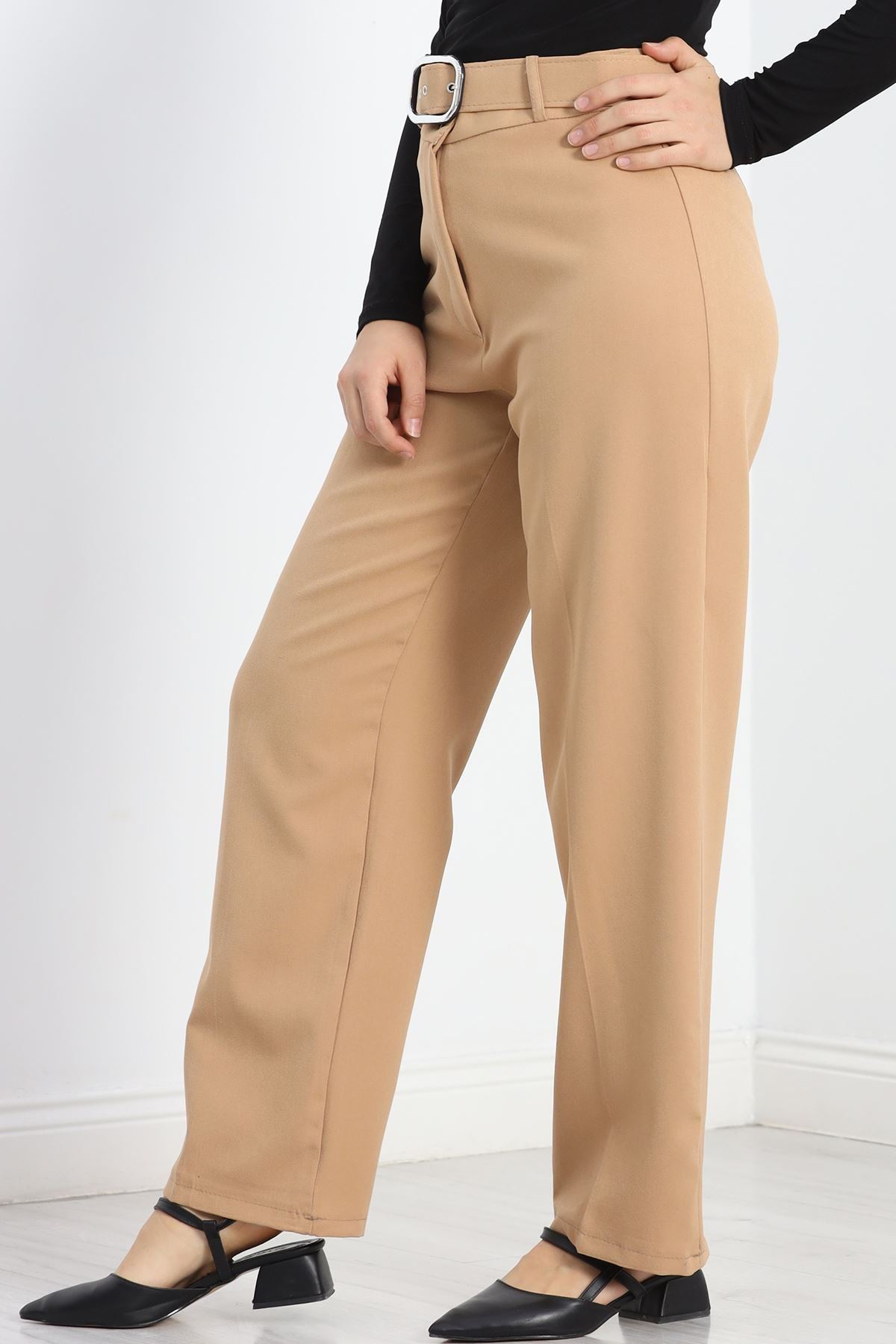 Double Kumaş Kemerli Bol Paça Pantolon Devetüyü - 20903.1397.