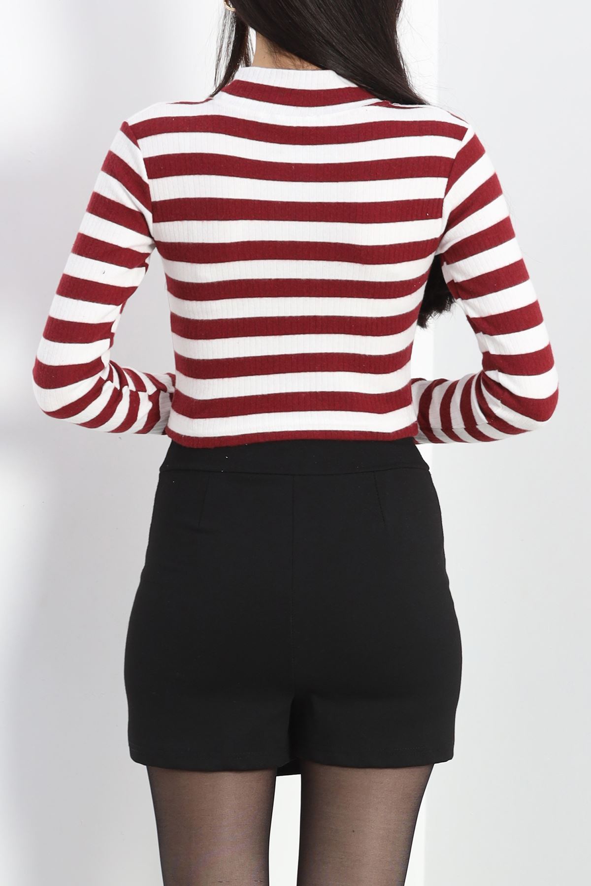 Raporlu Yarım Balıkçı Çizgili Body Bordo - 19346.1567.