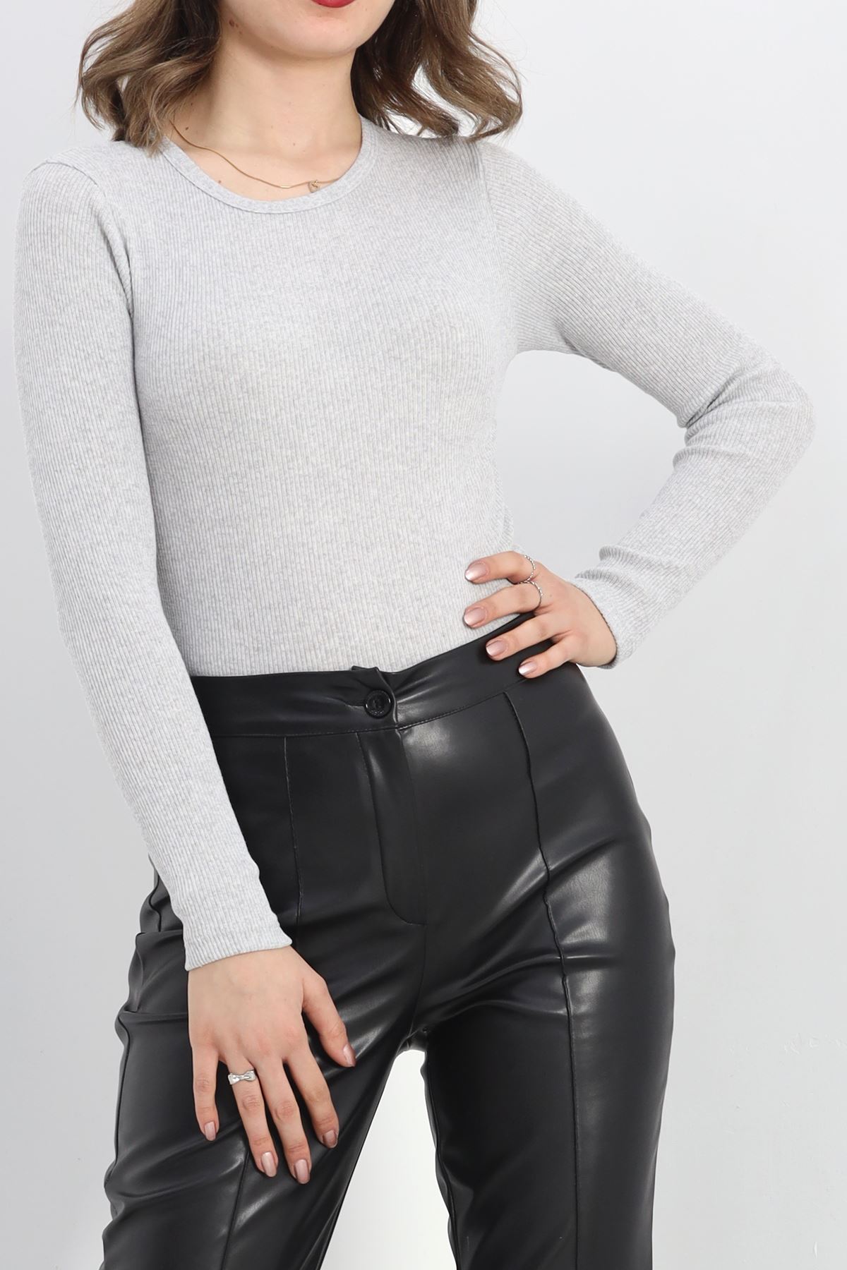 Kaşkorse Bisiklet Yaka Crop Body Gri - 19345.1567.