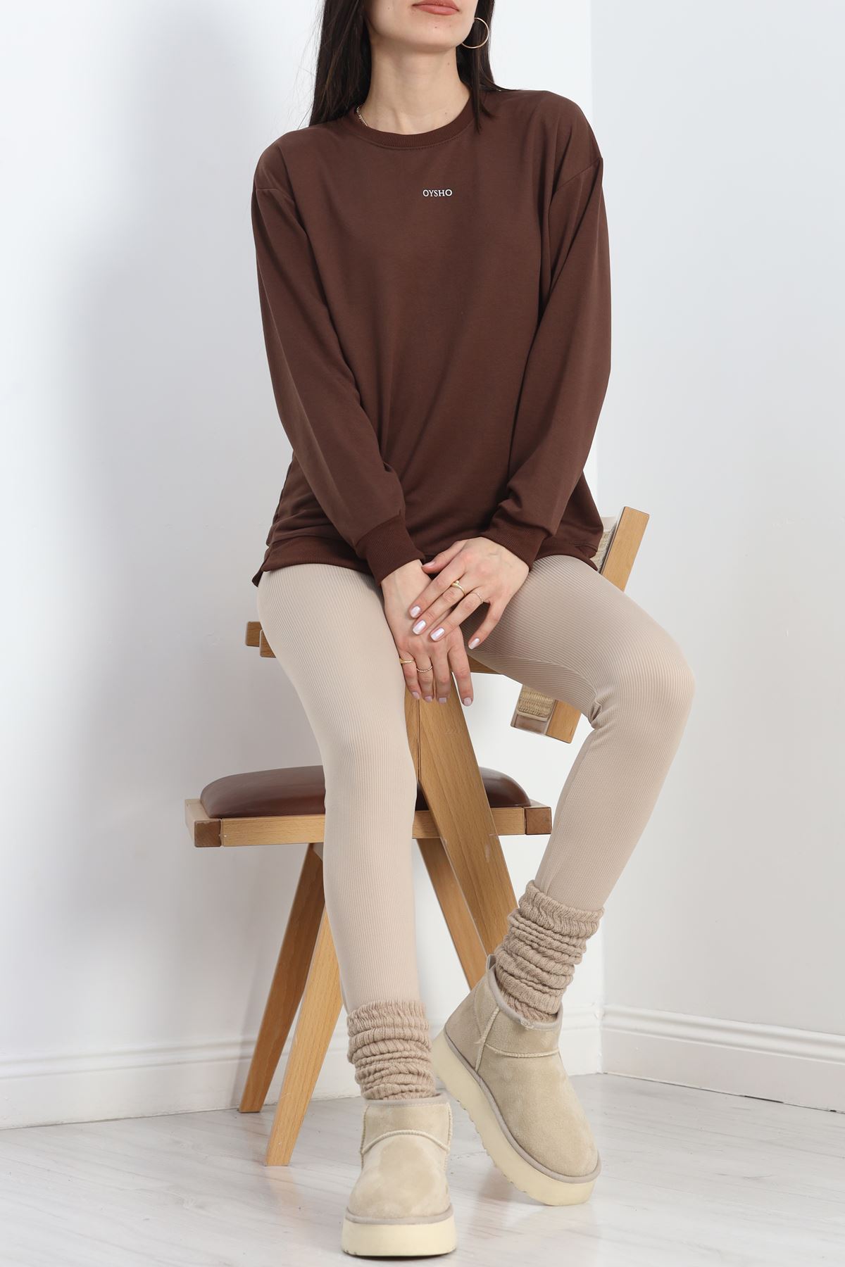 Baskılı 2 İplik Sweat Kahve - 20789.1878.