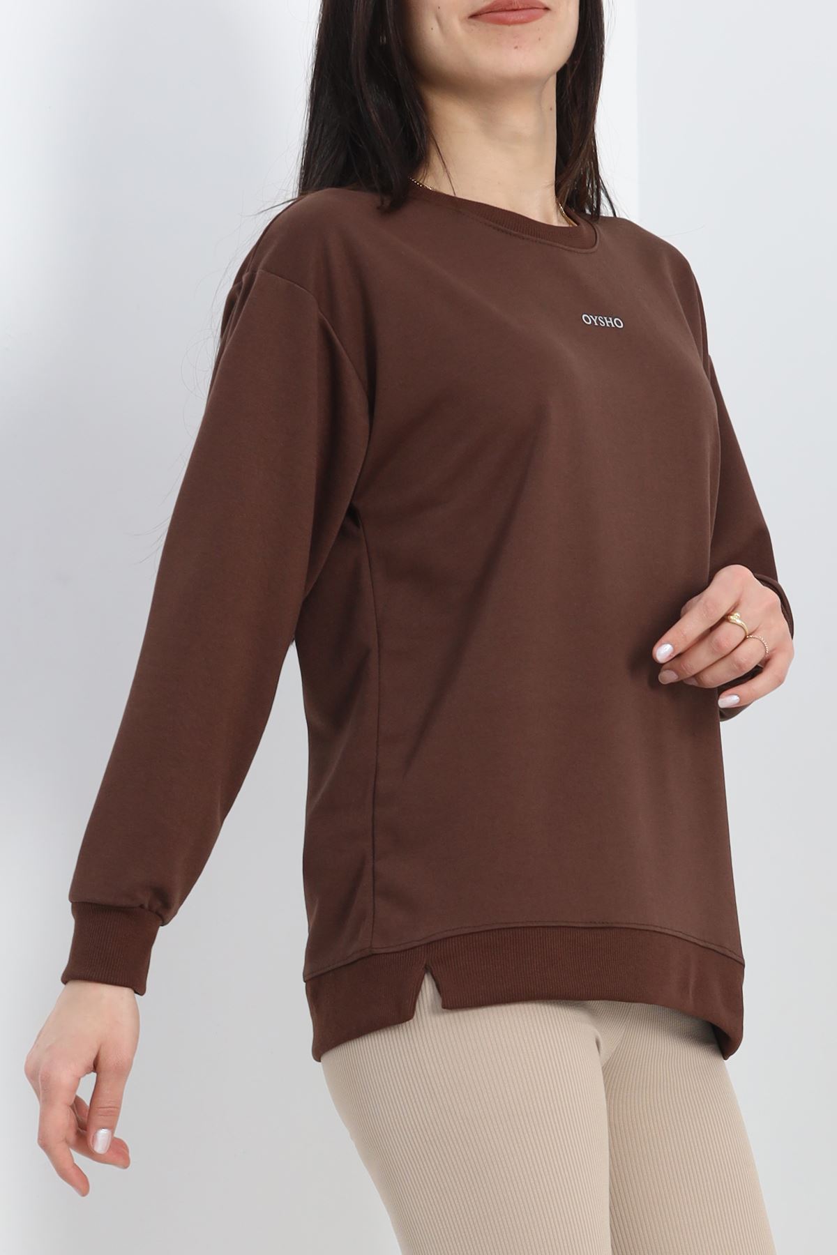 Baskılı 2 İplik Sweat Kahve - 20789.1878.