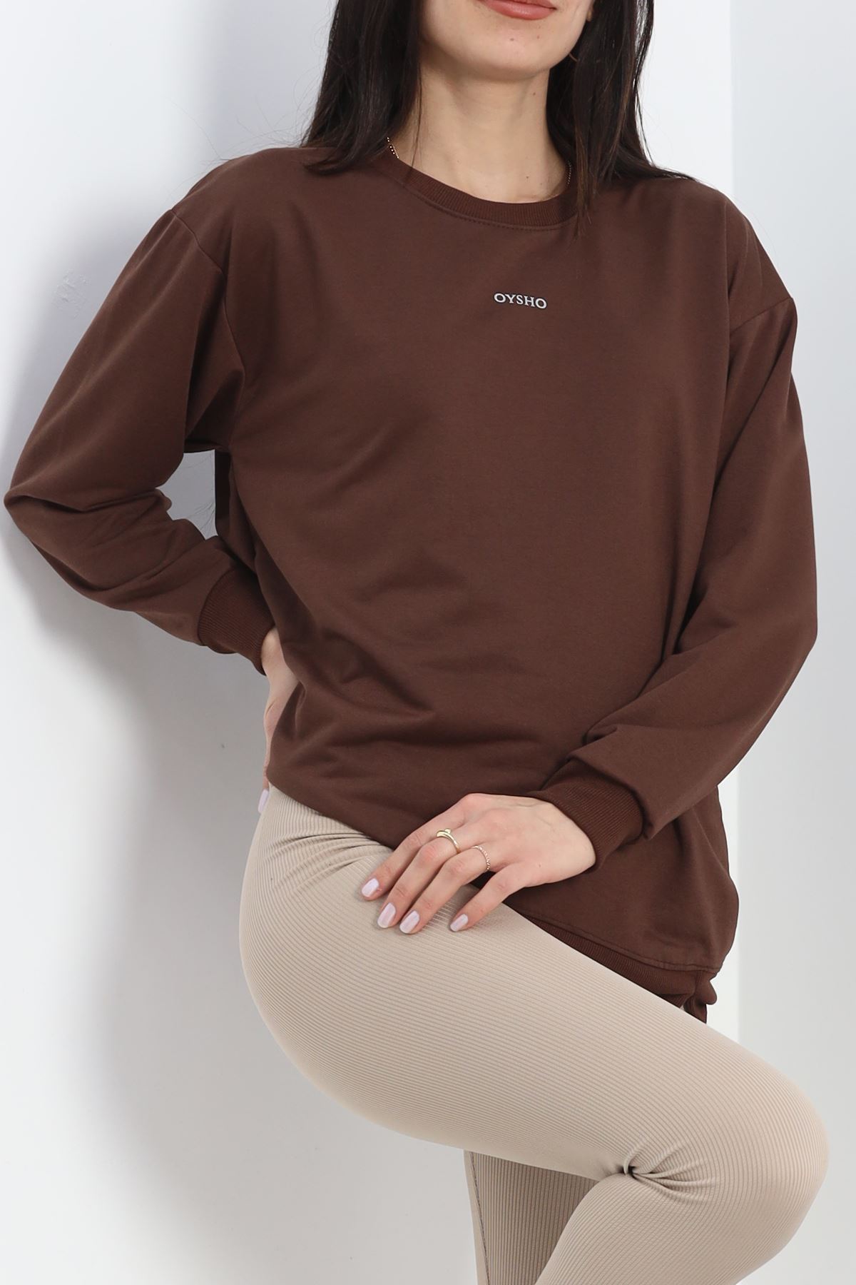 Baskılı 2 İplik Sweat Kahve - 20789.1878.