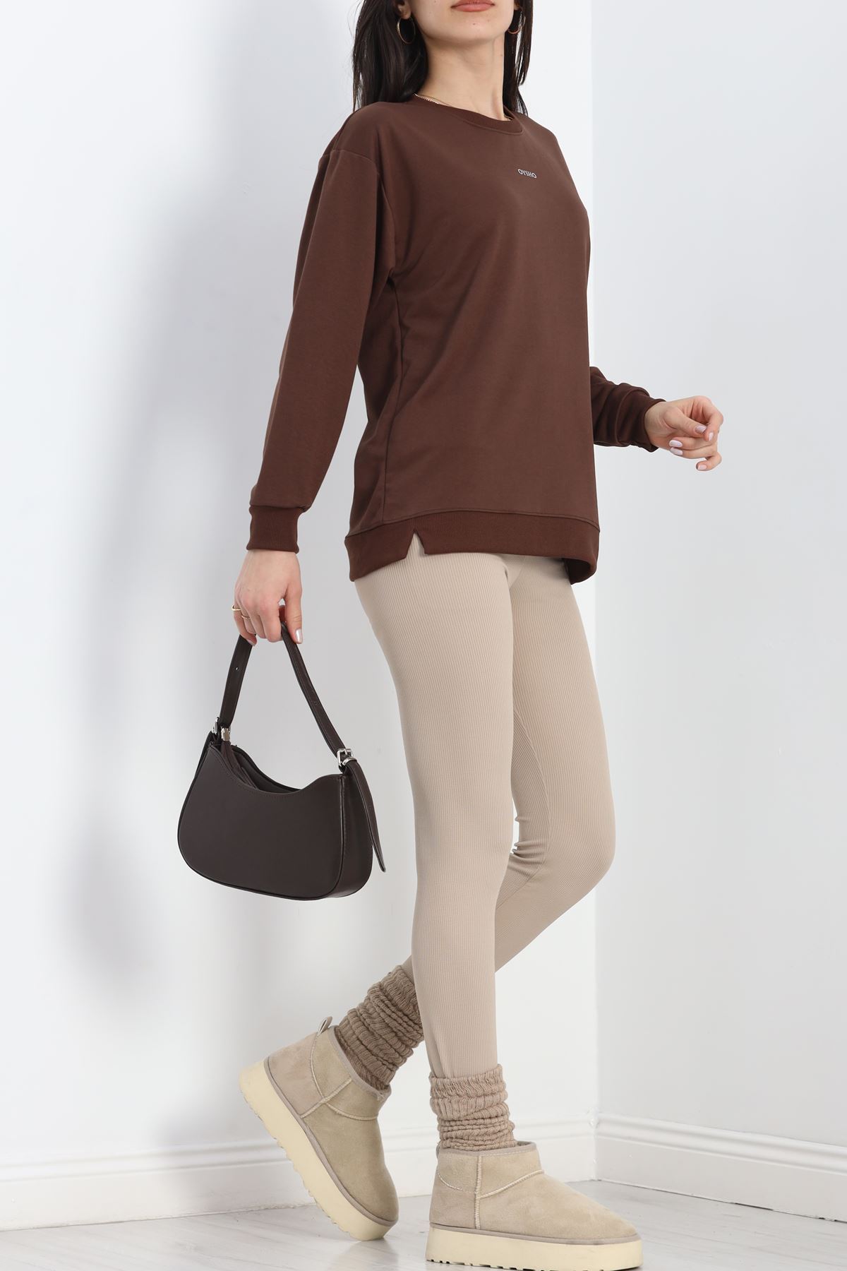 Baskılı 2 İplik Sweat Kahve - 20789.1878.