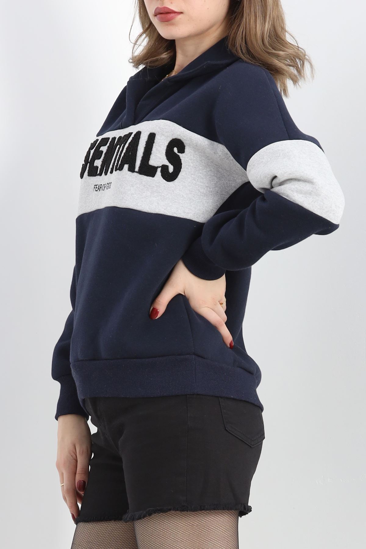 3 İplik Nakışlı Sweat Lacivertgri - 40027.1857.