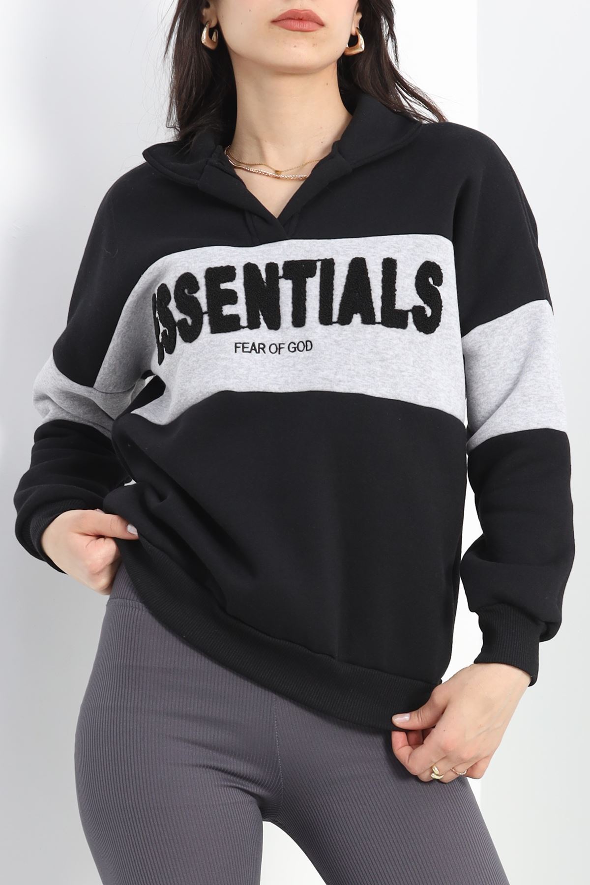 3 İplik Nakışlı Sweat Siyahgri - 40027.1857.