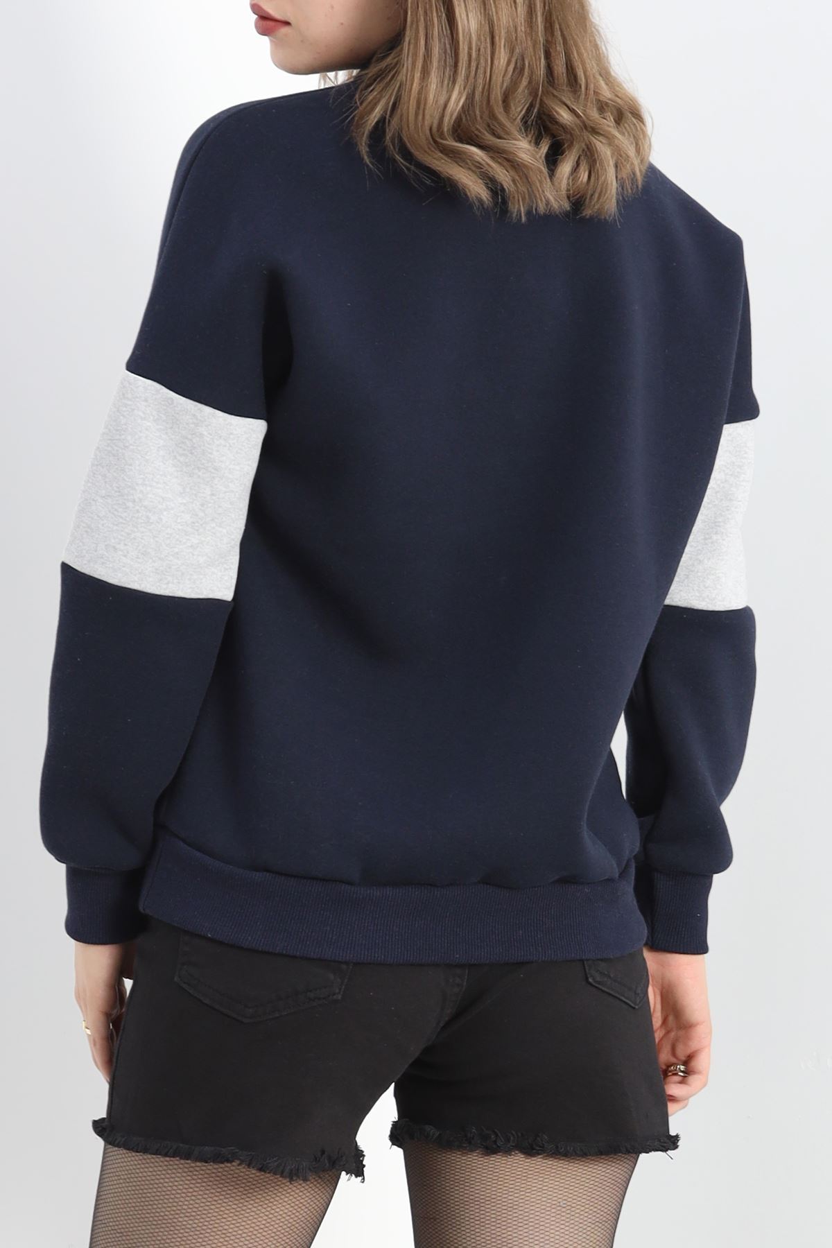 3 İplik Nakışlı Sweat Lacivertgri - 40027.1857.