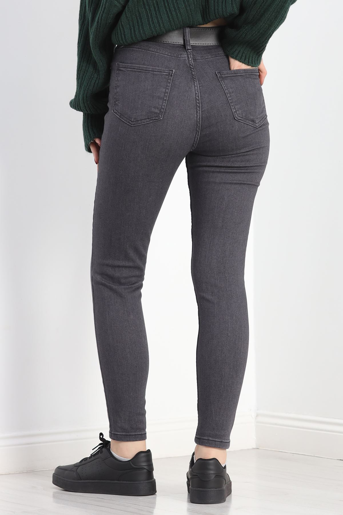 Kemerli Dar Paça Kot Pantolon Füme - 19600.1778.