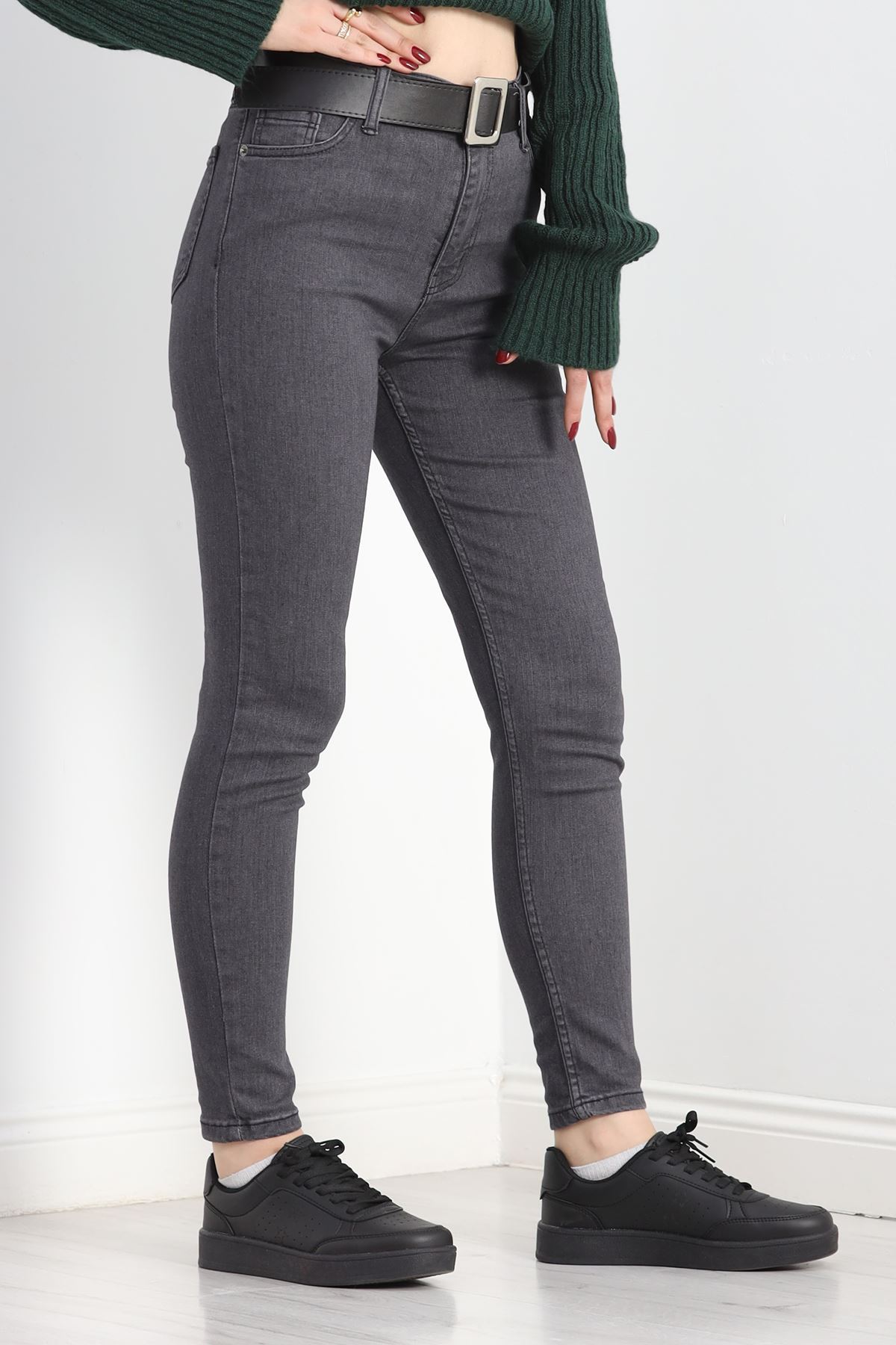 Kemerli Dar Paça Kot Pantolon Füme - 19600.1778.